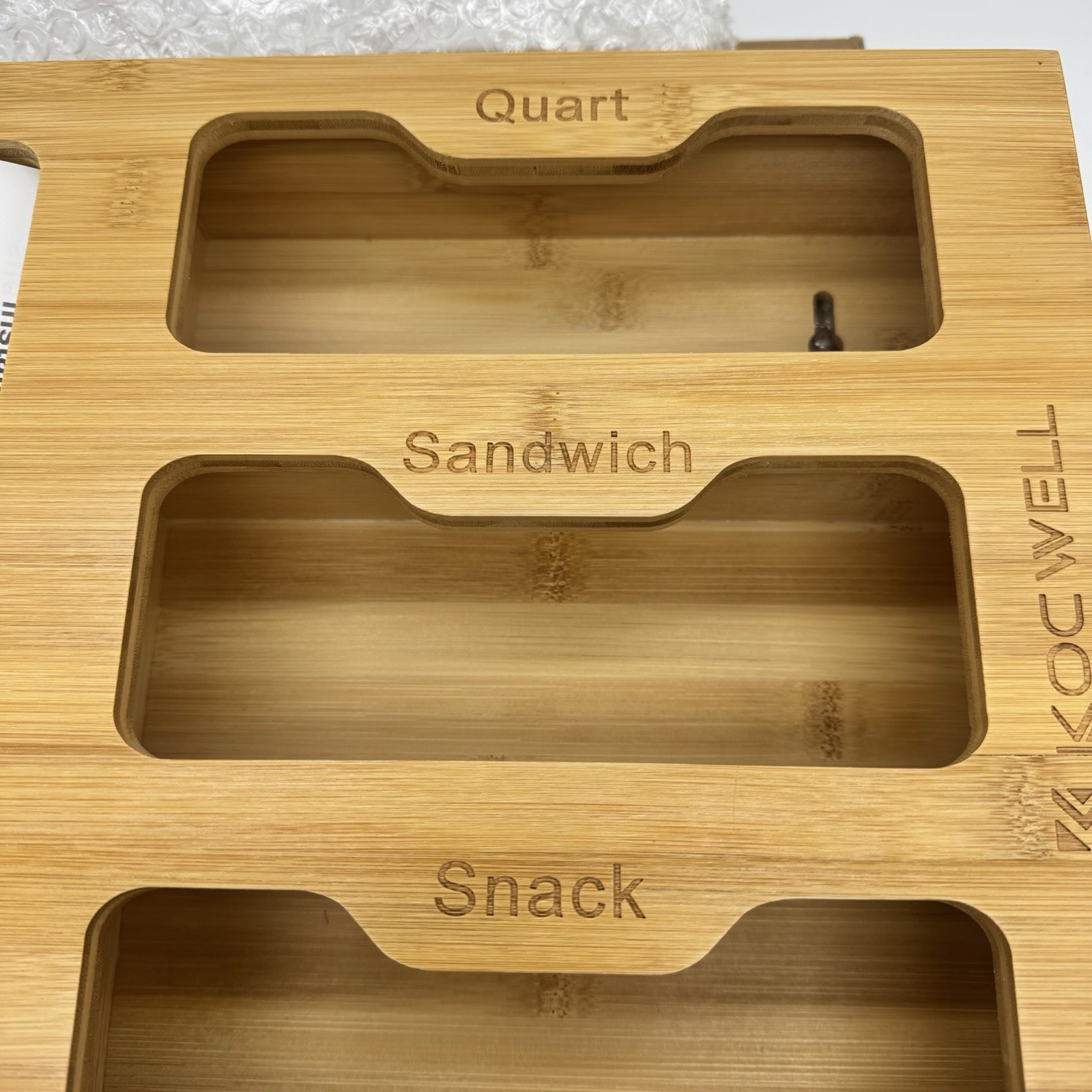 KOCWELL Bag Organizer Plastic Wrap Dispenser Cutter 6 In 1 Bamboo Kitchen Drawer