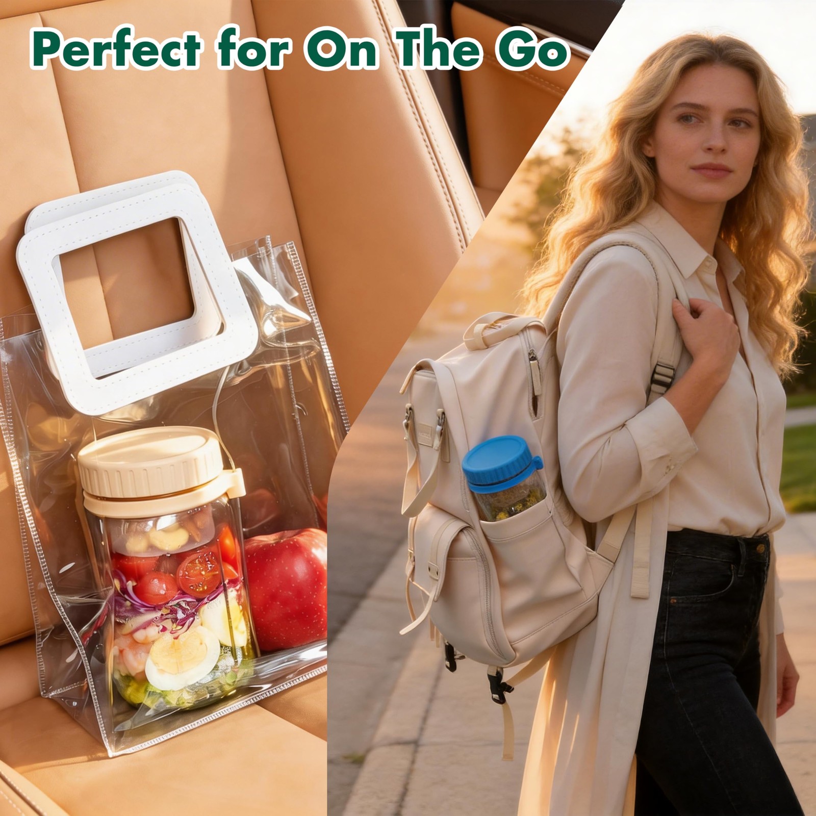 Danmu 32 oz Salad Jars with 2 Dressing Cups & Forks – Glass Mason Jar Meal Pr…