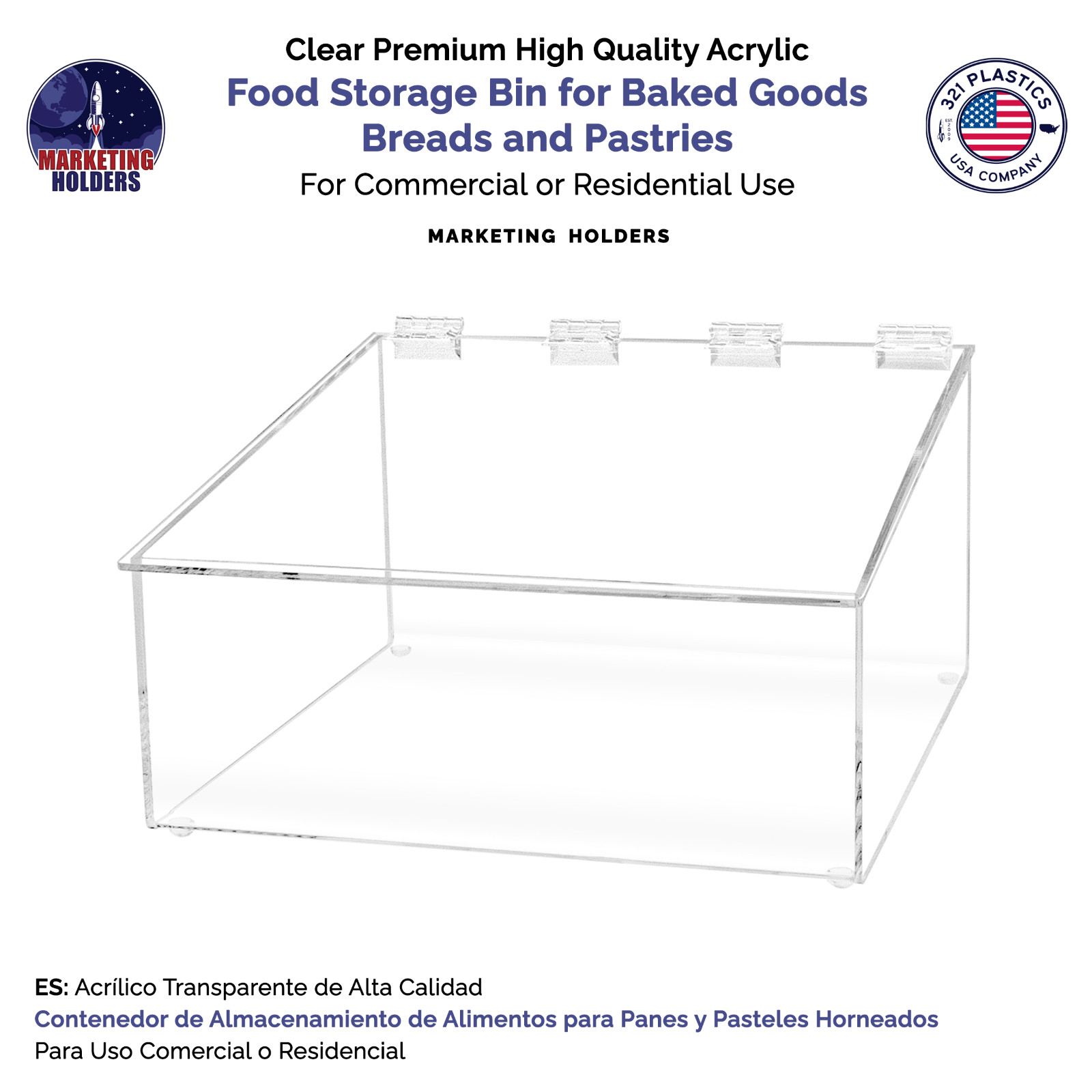 10″ Bread Bin Bakery Storage Display Clear Acrylic Pastry Container Countertop
