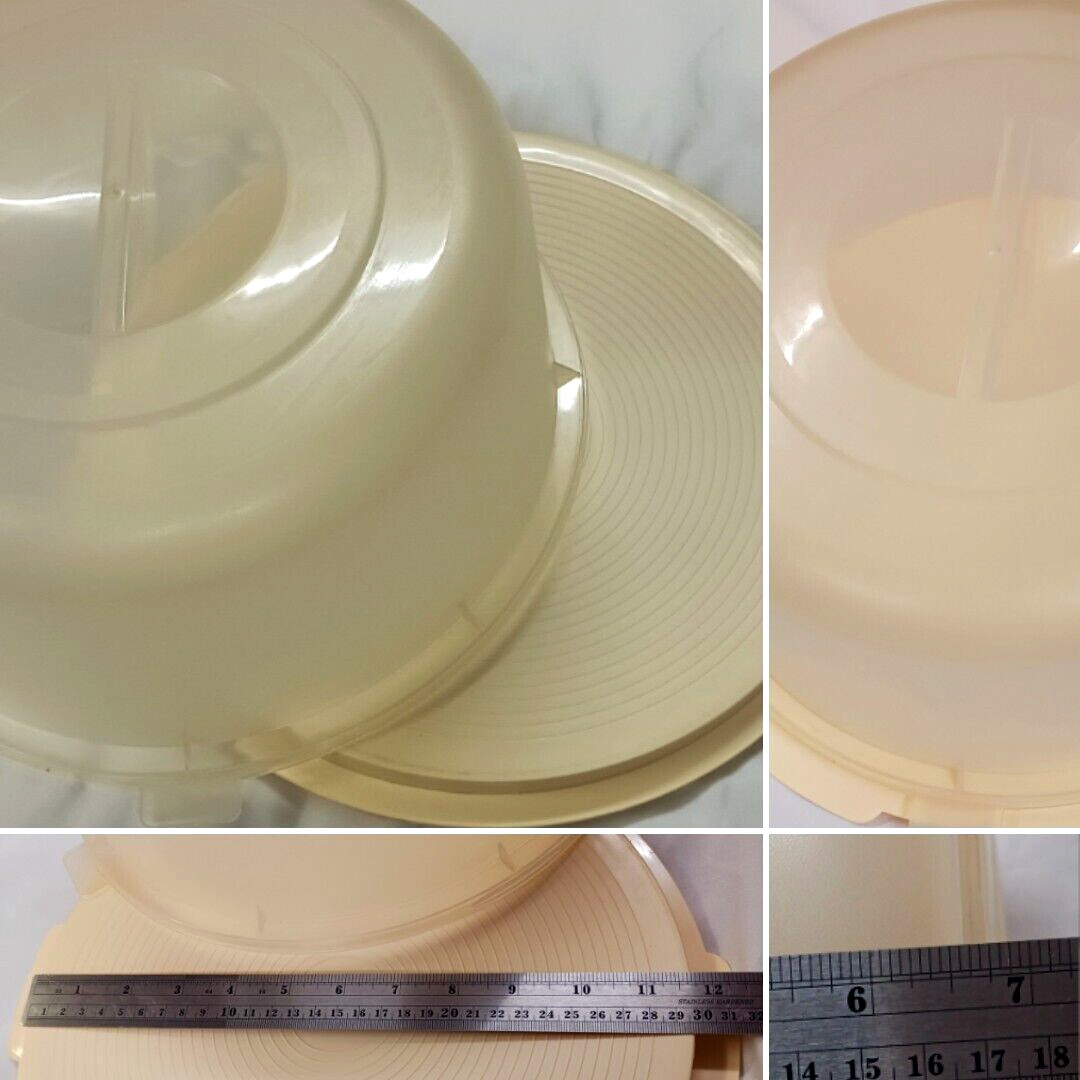 ALMOND VINTAGE ROUND CAKE CARRIER CONTAINER 11 3/4″ INSIDE CAKE HOLDER