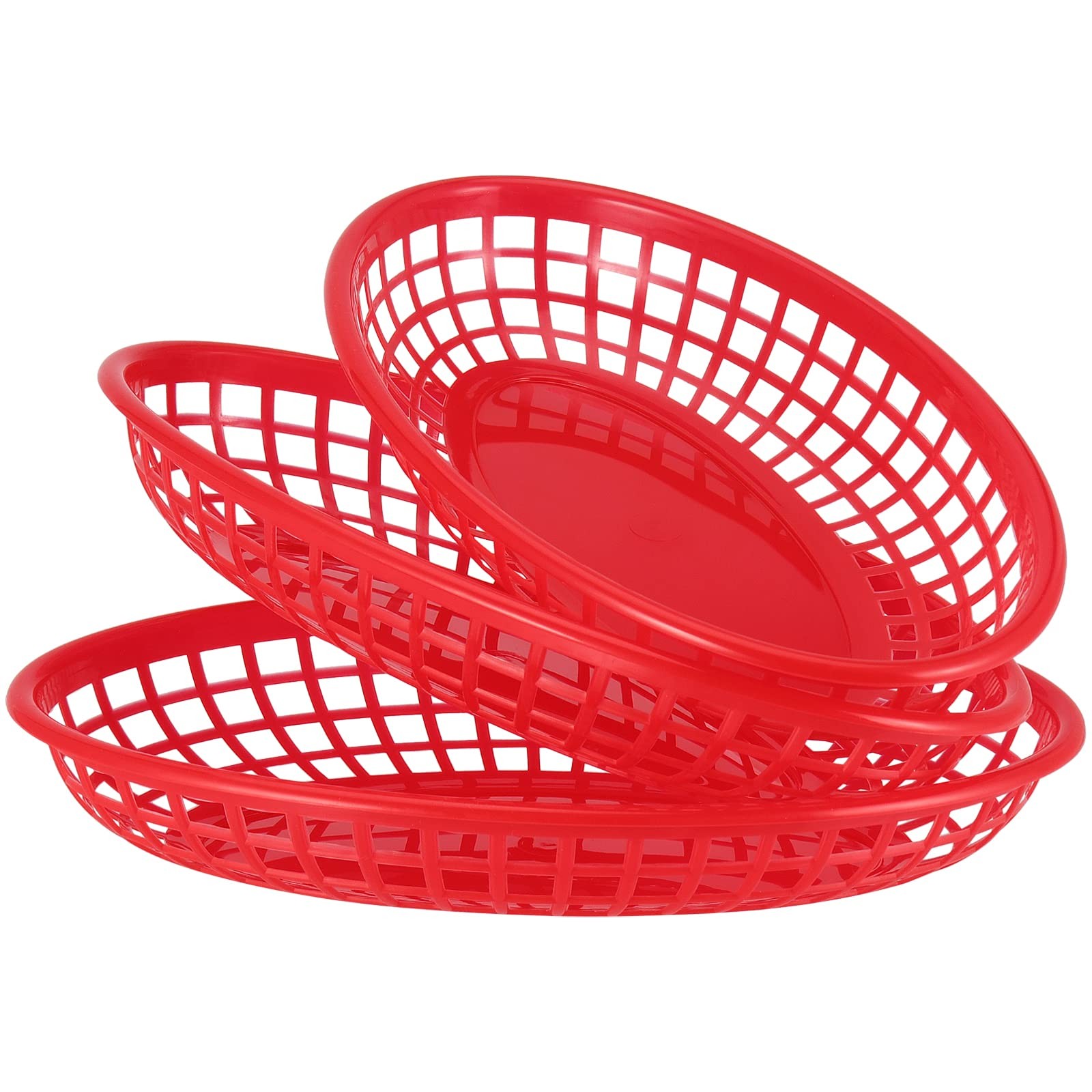 60 PCS Red Plastic Fast Food Serving Baskets 9×5.6×1.5 Inch Oval Restaurant