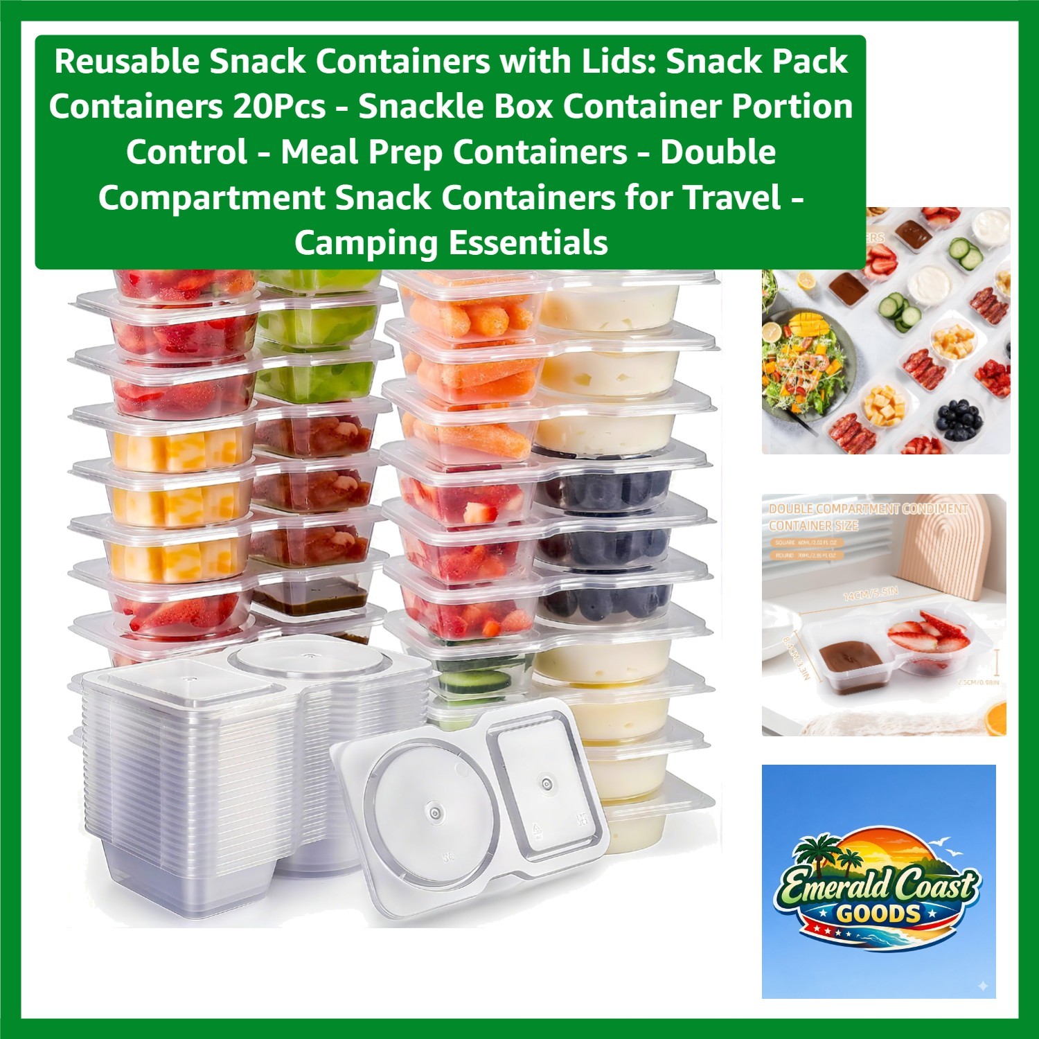 20 Pcs Airtight Reusable Snack Containers with Double Compartments for Meal Prep