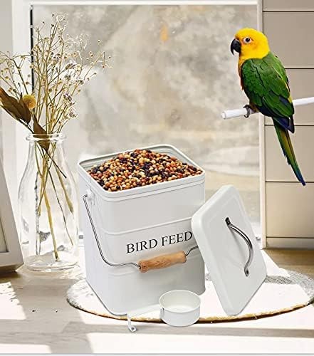 Morezi Bird seed and feed storage tin with lid Included – white-coated carbon…
