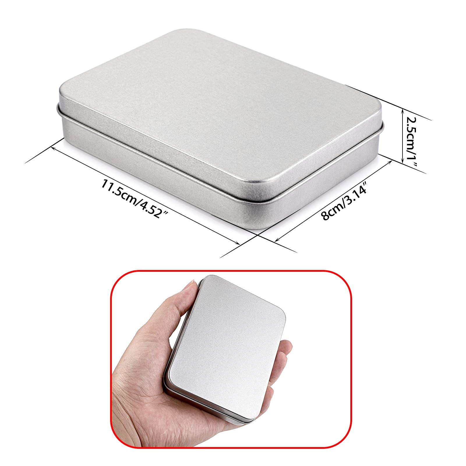12 PCS Rectangular Storage Tins Box Lid Metal Silver Empty Container 4.5×3.14 In