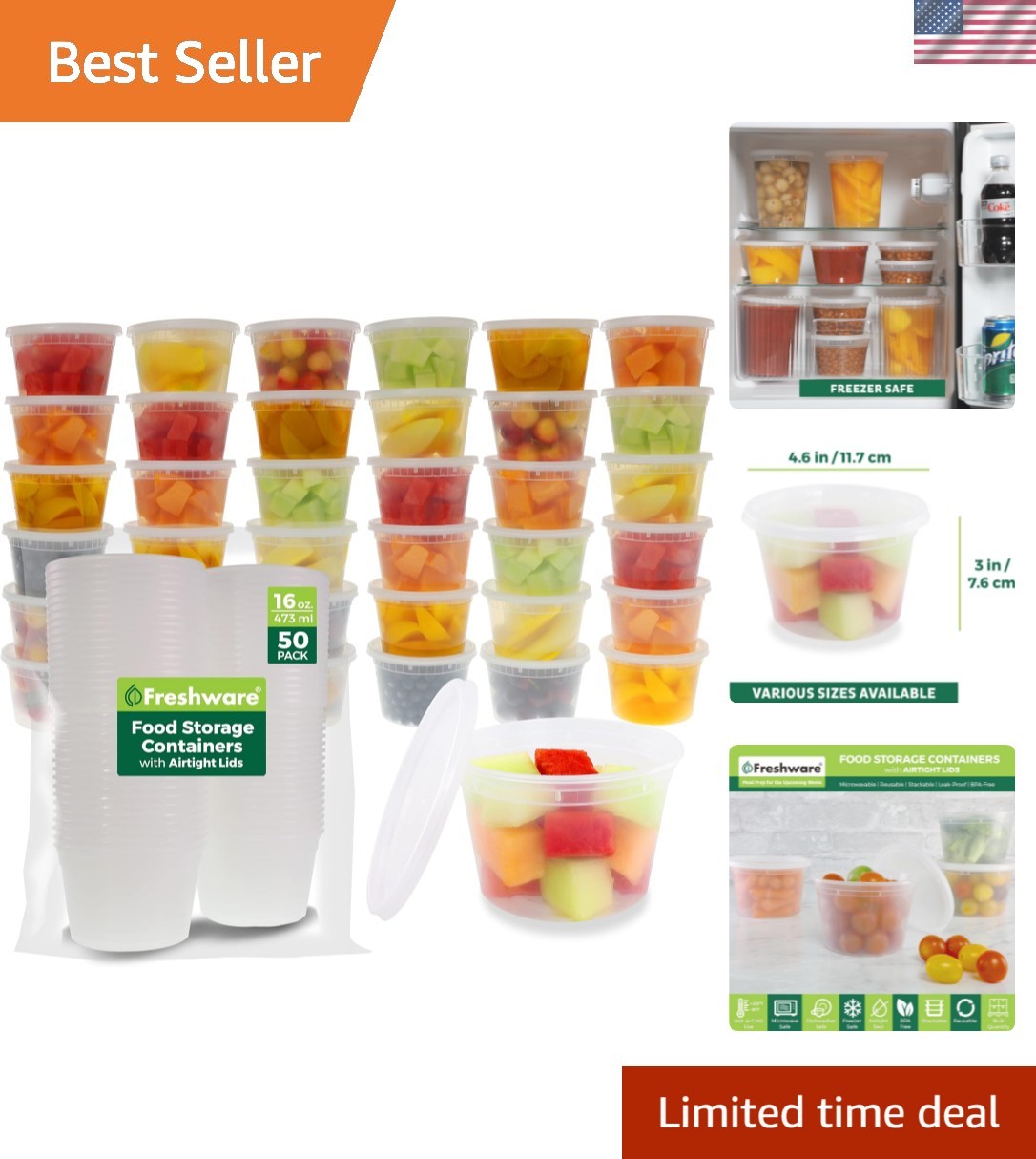 Food Storage Containers [50 Set] 16 oz Plastic Deli Containers with Lids, Sli…