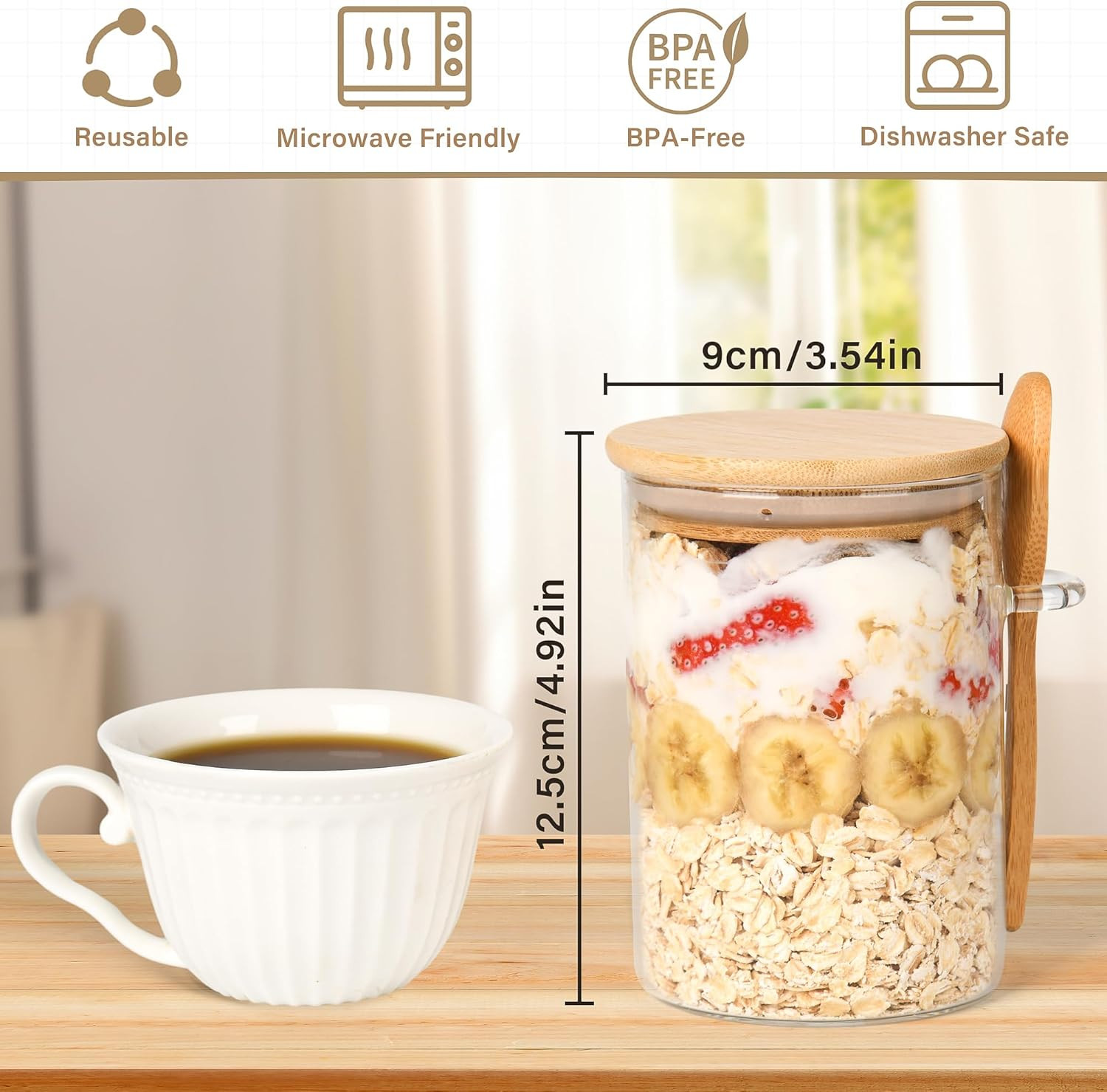 Overnight Oats Containers with Lids,4 Pack 18Oz Overnight Oats Jars with Spoons,