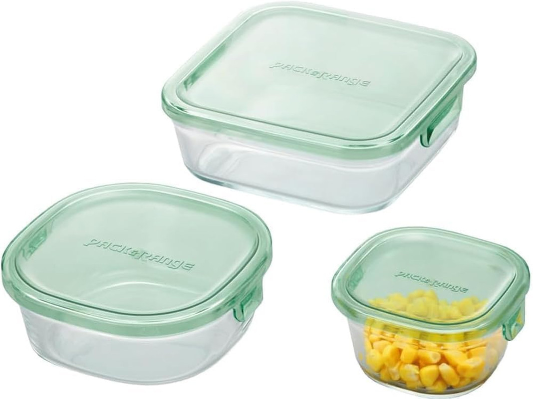 PS-PRN-3G1 Heat Resistant Glass Storage Container, Green, Set of 3, Pack & Range
