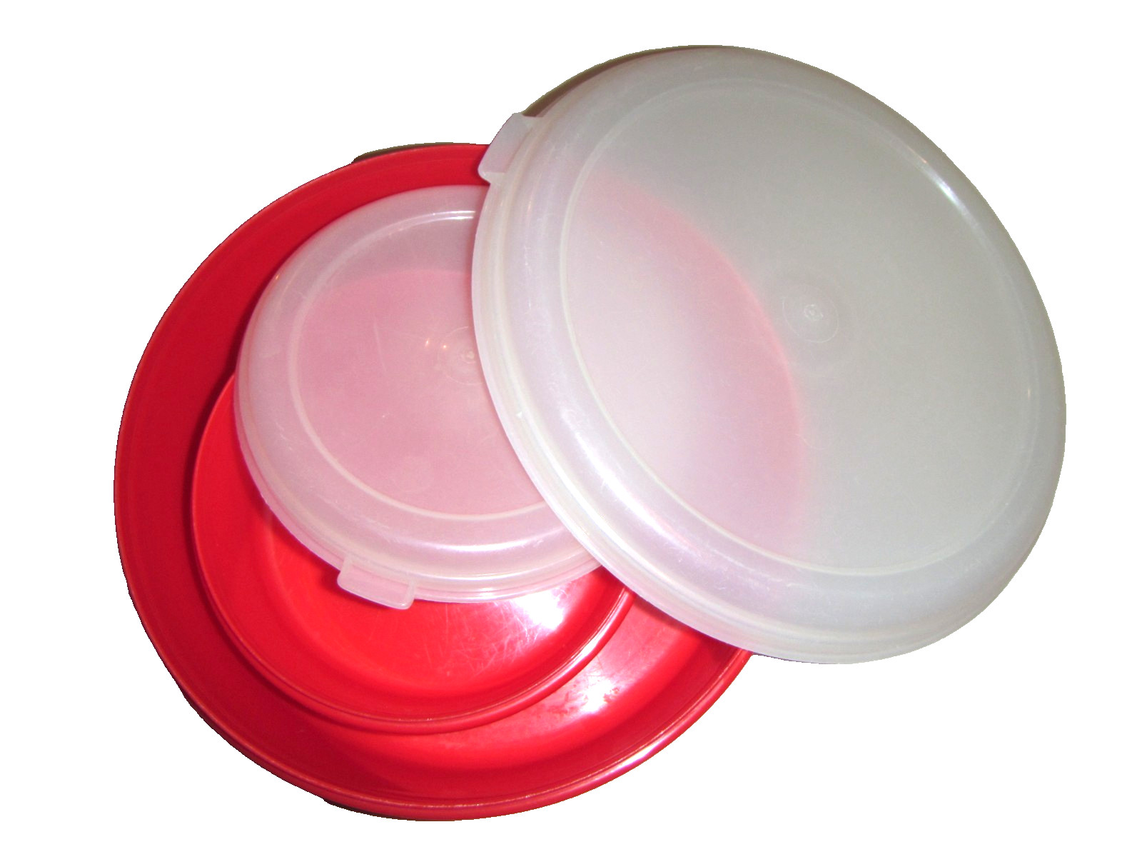 Round Red Nesting Plastic Storage Food Containers with clear lids, 2 cups 6 cups