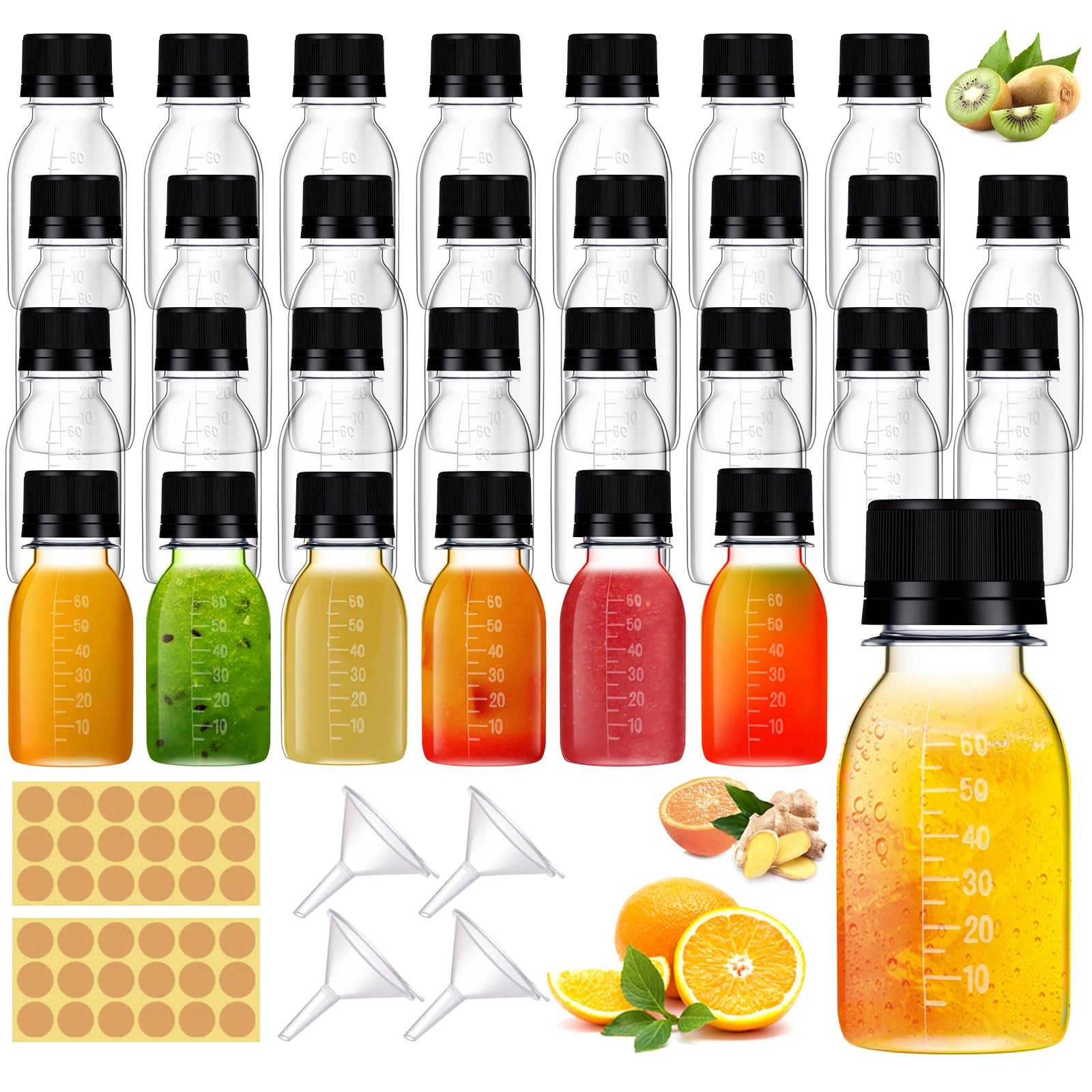 42 Pcs 2oz Plastic Bottles for Liquids, Mini Jars with 2 oz, 42pcs