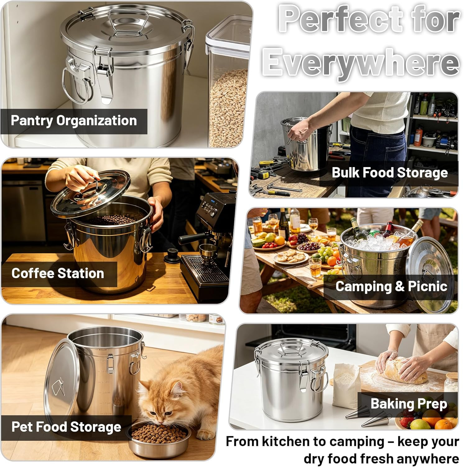304 Stainless Steel Airtight Food Storage Container with Locking Lid & Clips 5.5