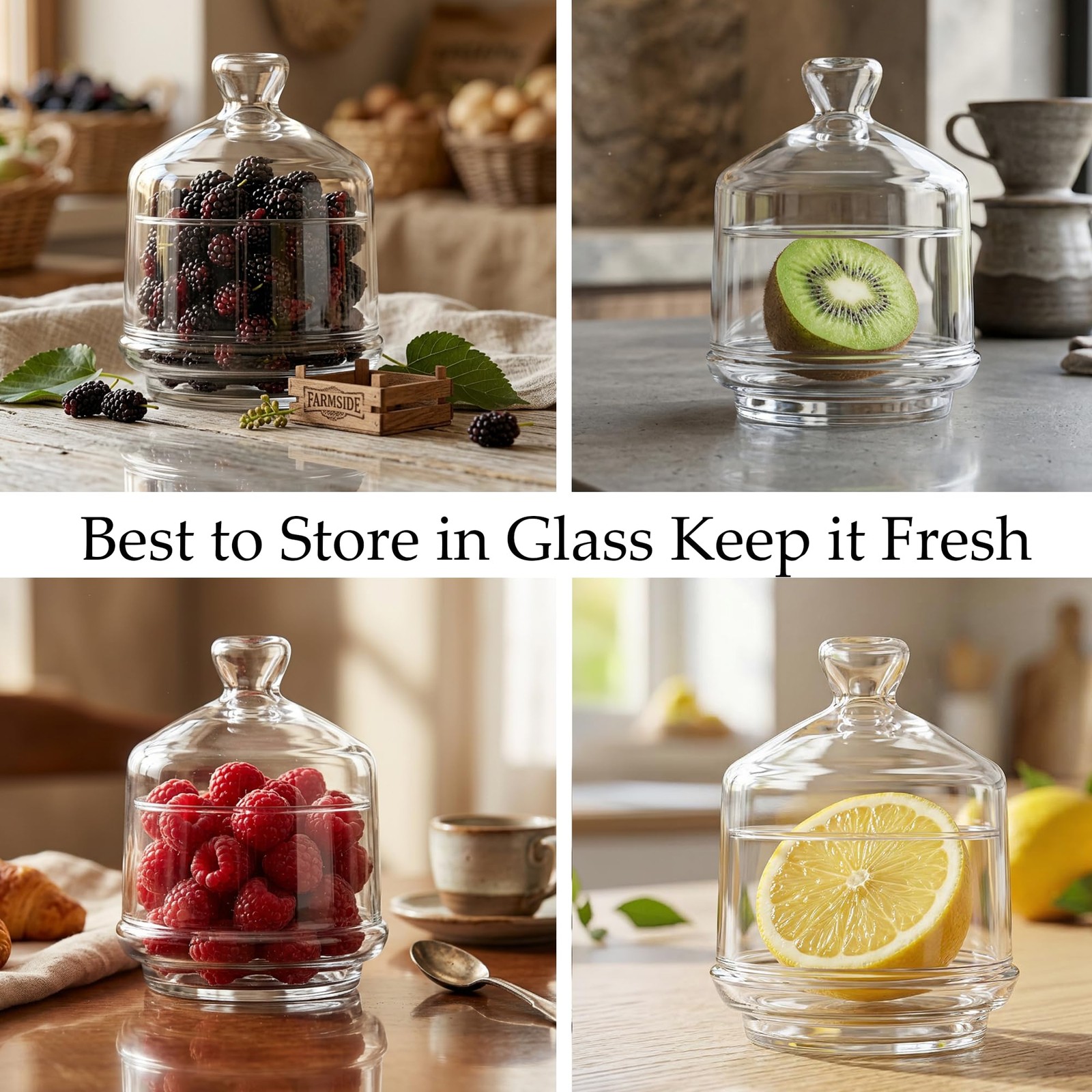 Multipurpose Glass Mini Container with Lid, Avocado, Onion, Tomato, Lemon Kee…