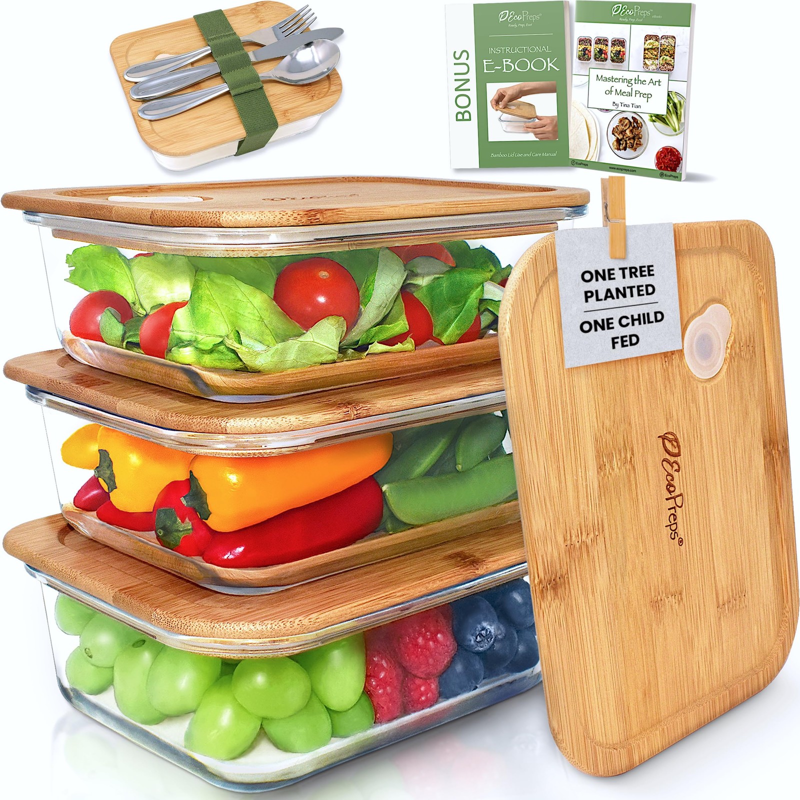 Glass Meal Prep Containers with Bamboo Lids (3 Pack) – 100% Plastic Free, Eco…