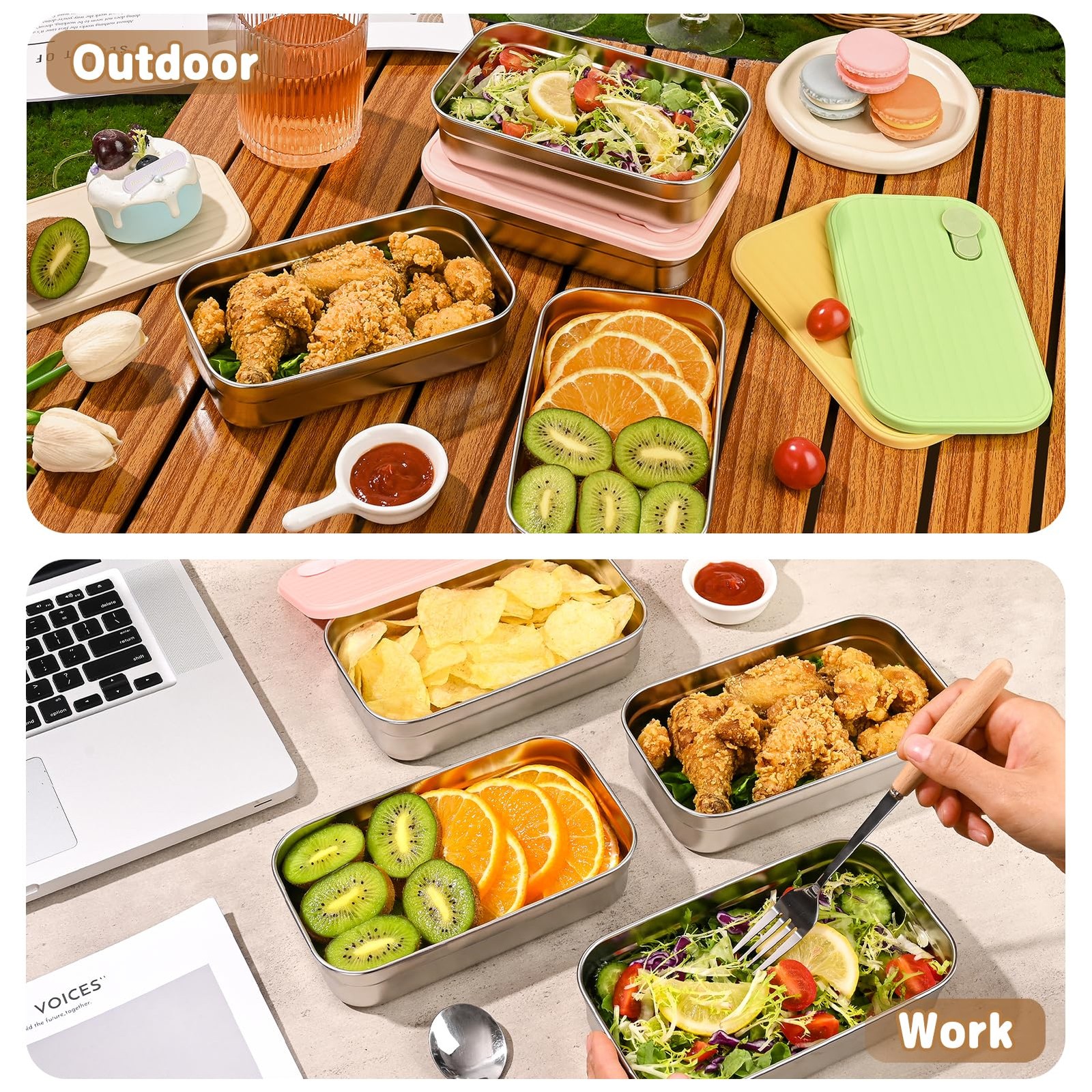 4 Pack Stainless Steel Snack Containers, 22oz Reusable Food Storage Container…