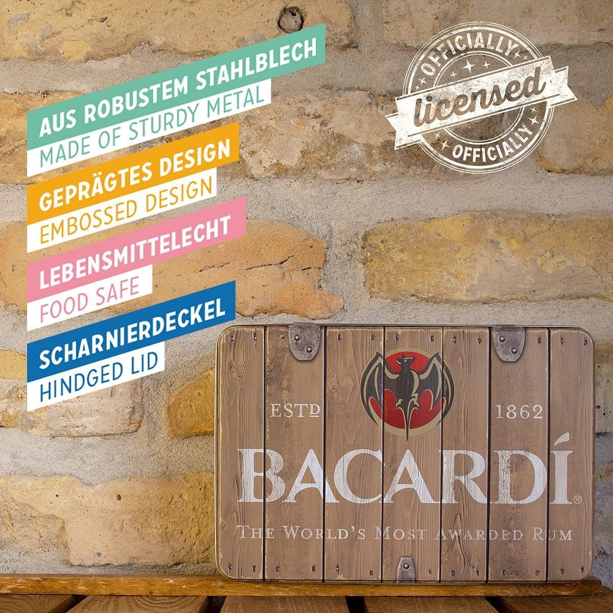 Nostalgic-Art – Flat Tin Box Metal Storage Container Cookie Jar – Bacardi