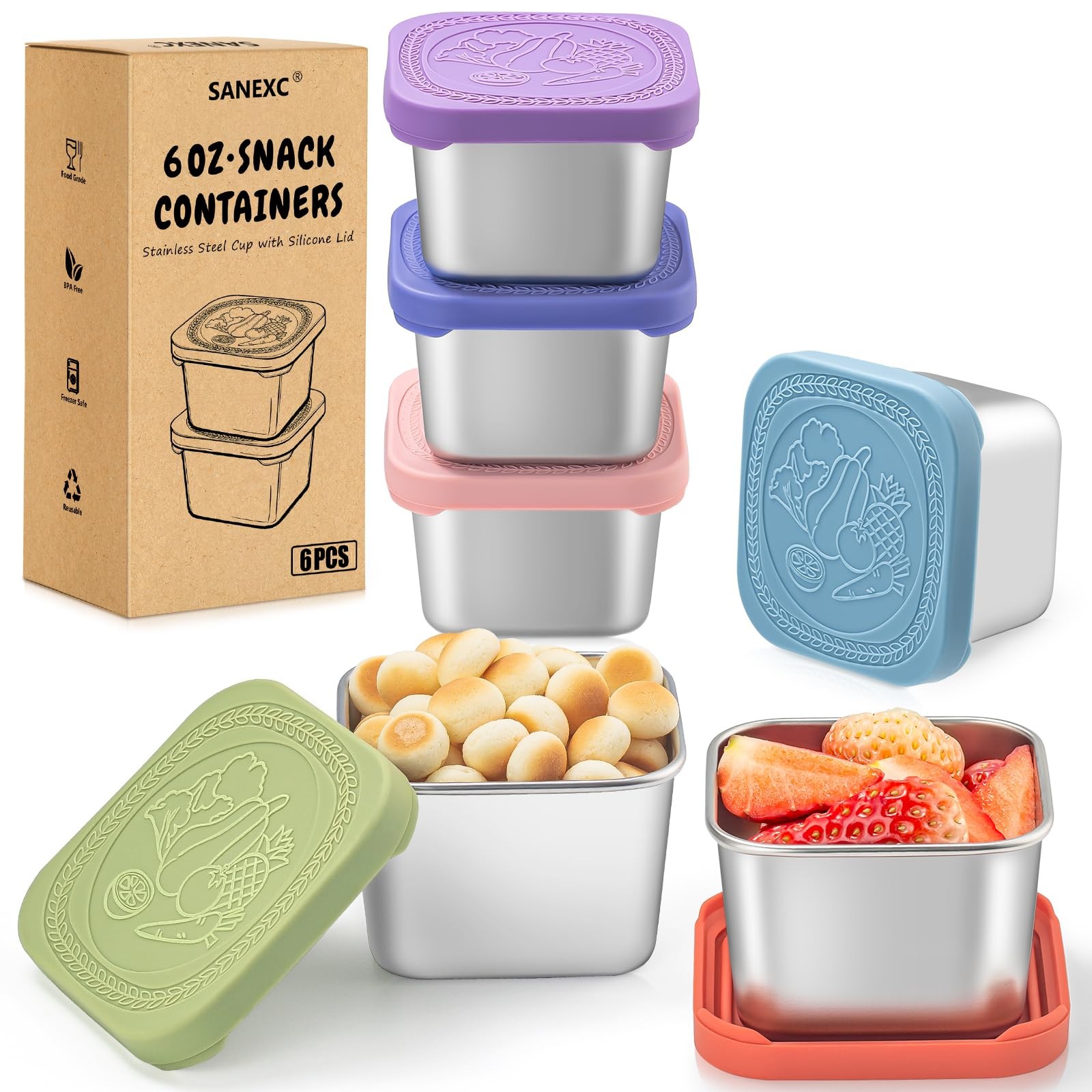 6 Oz Stainless Steel Snack Containers for – 6 Pack Metal Food Containers with…