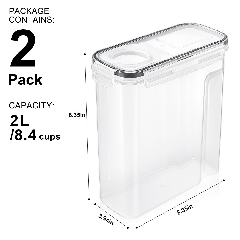 2 Pack Airtight Food Storage Dispenser Set for Beans, Pasta(2L/8.4 Cups)
