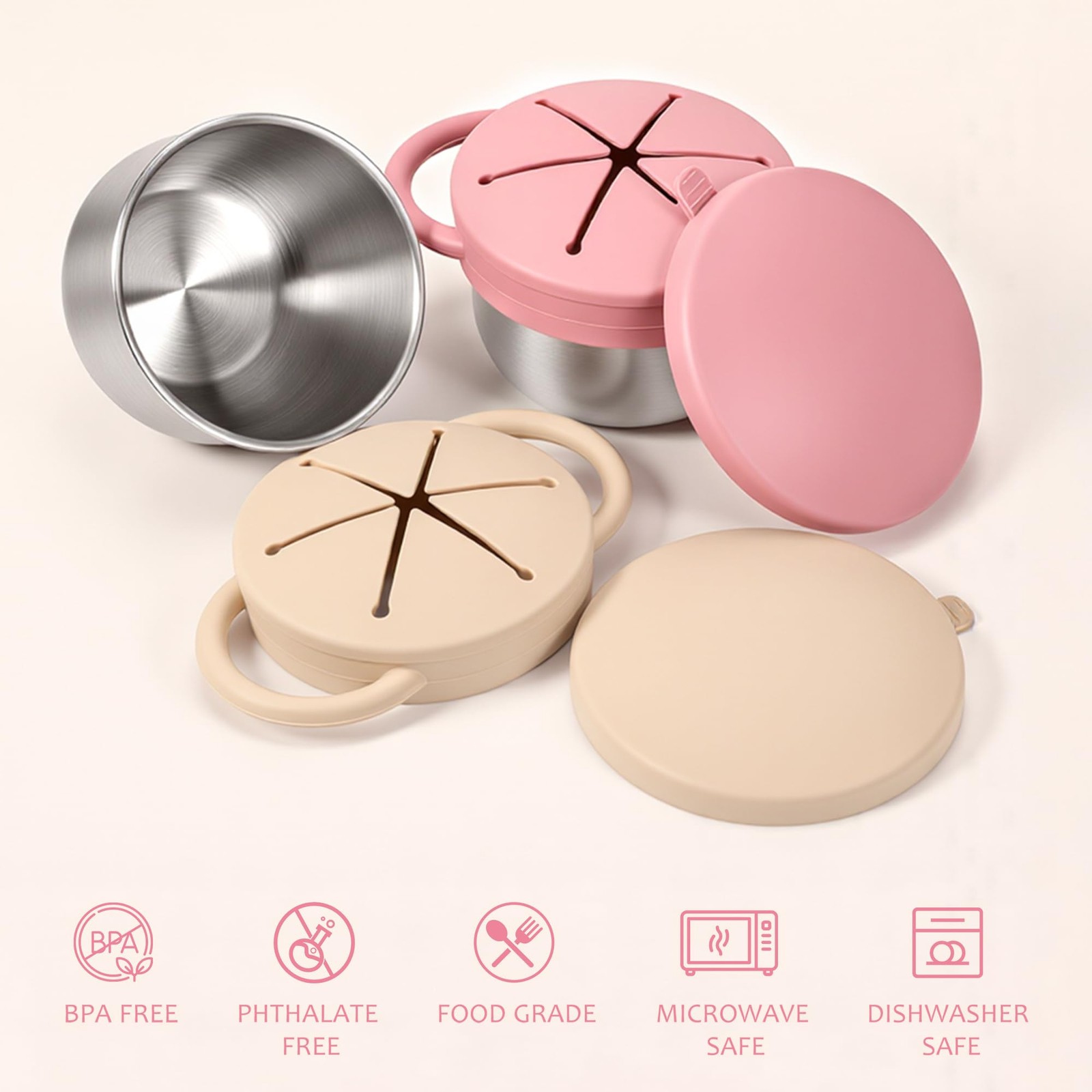 Stainless Steel Snack Containers with Lids, Snack cups with Silicone Food Cat…