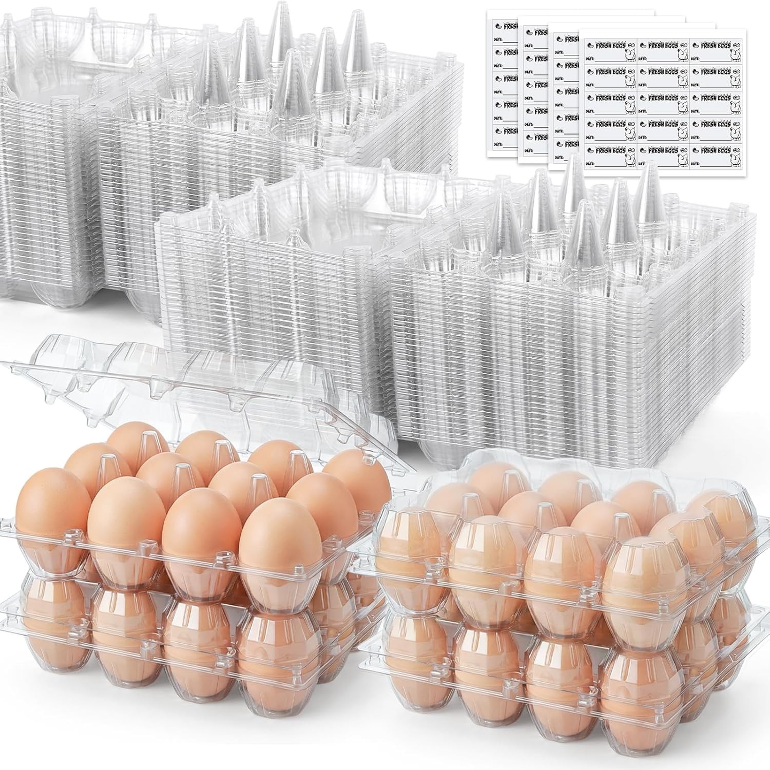 60 Pcs Plastic Egg Cartons 12 Count Clear Reusable With Date Labels Pack