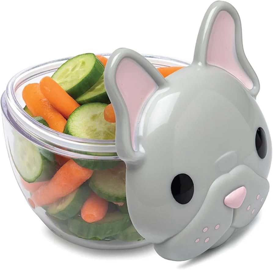 Melli Set Of 3 Animal Snack Containers With Lids Shark, Bulldog & Cat NEW In Pkg