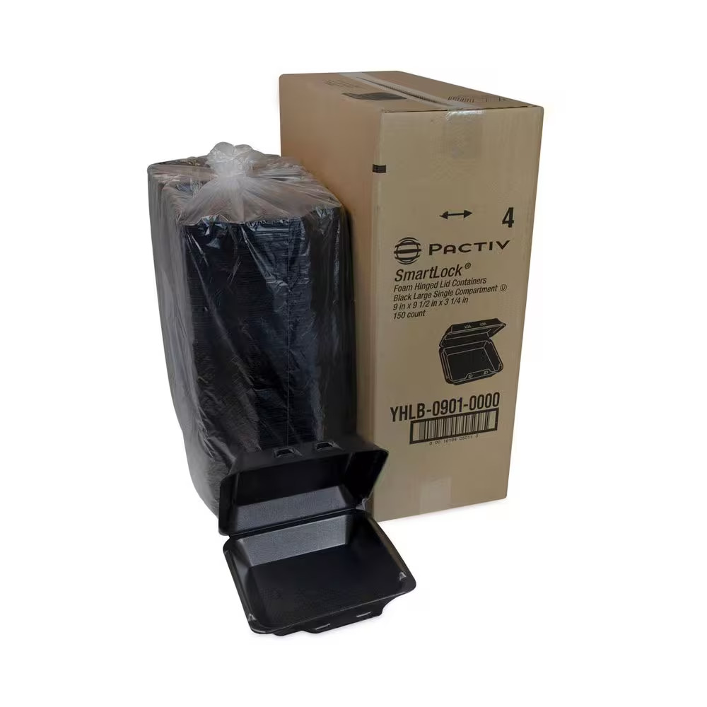 9 In. X 9.13 In. X 3.25 In. Large Black Smart Lock Foam Hinged Containers (150-C