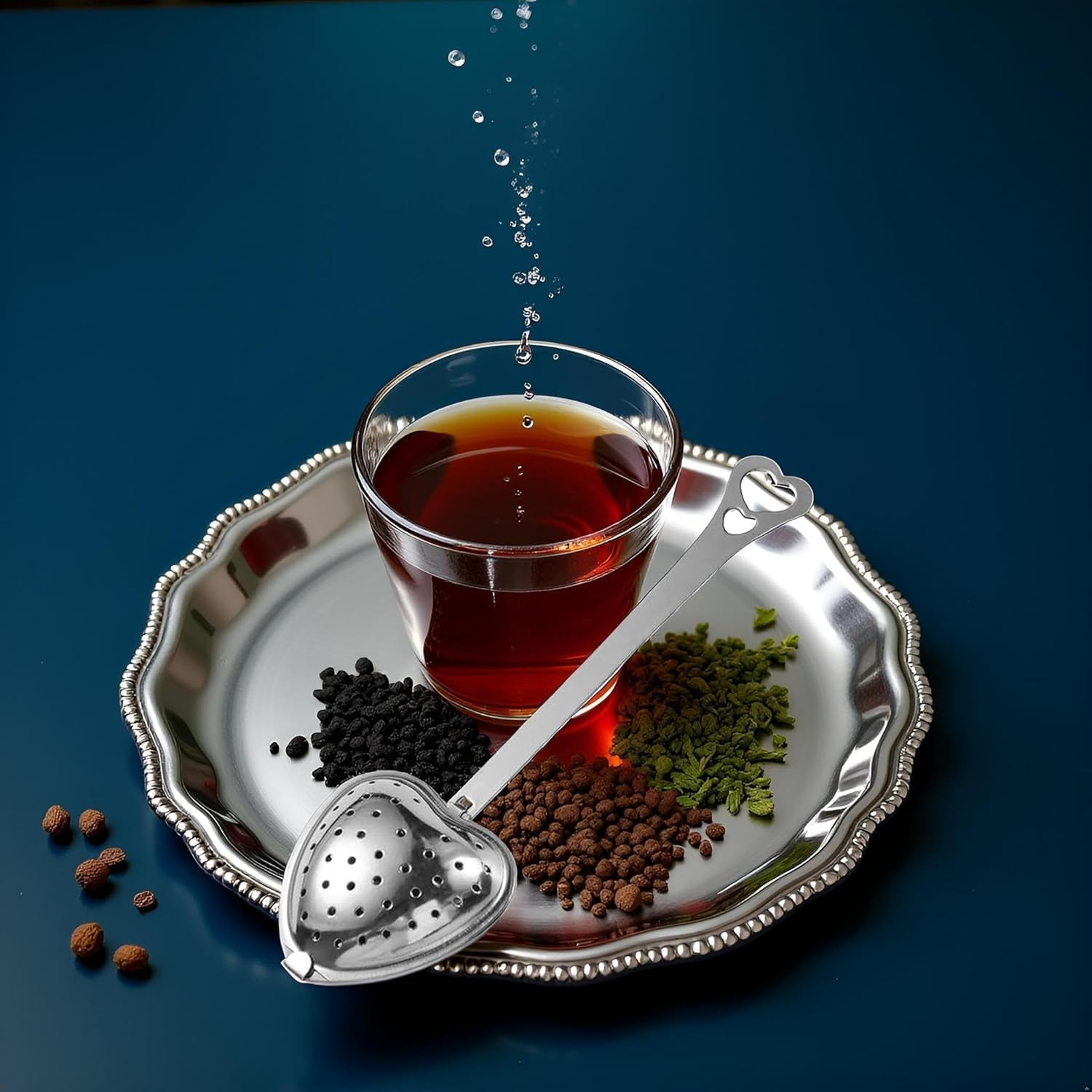 Heart Tea Infuser for Loose Leaf Steeper, Long Grip Standard, Silver
