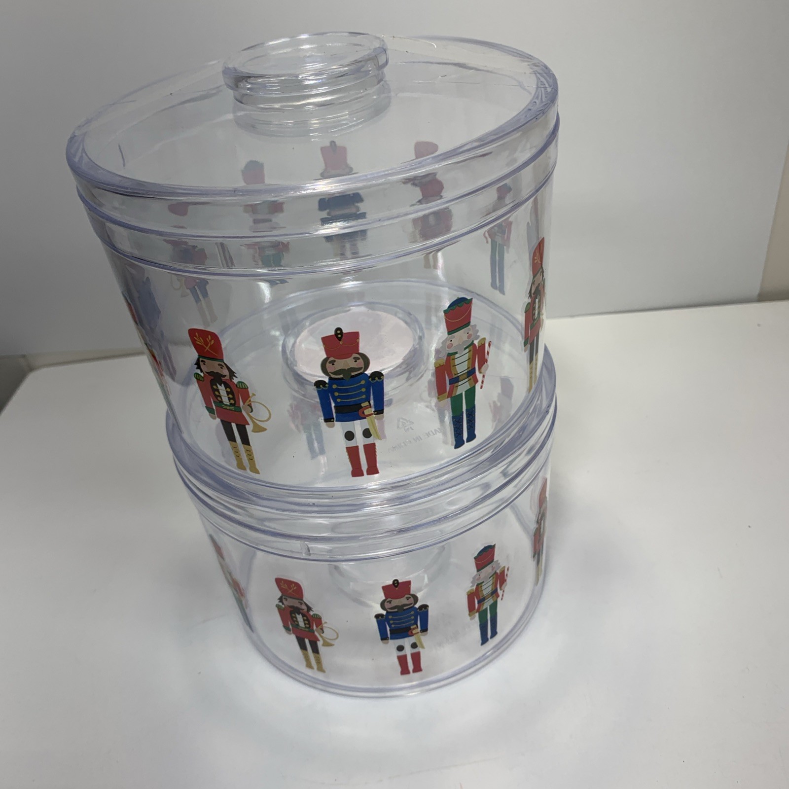 Holiday Time Treat Container Christmas Red Nutcracker 2 Stackable Jar 6″ x 5″