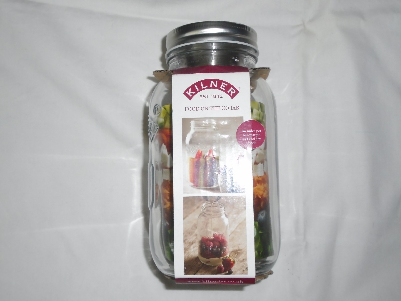 Kilner Food On The Go Jar with Pot to Separate Wet & Dry Foods – 34 oz Jar – NEW