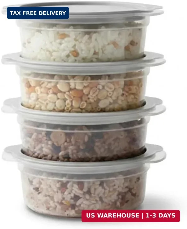 Cooked Rice Storage Containers Set of 4 Freezer Portion Control Stackable 14oz