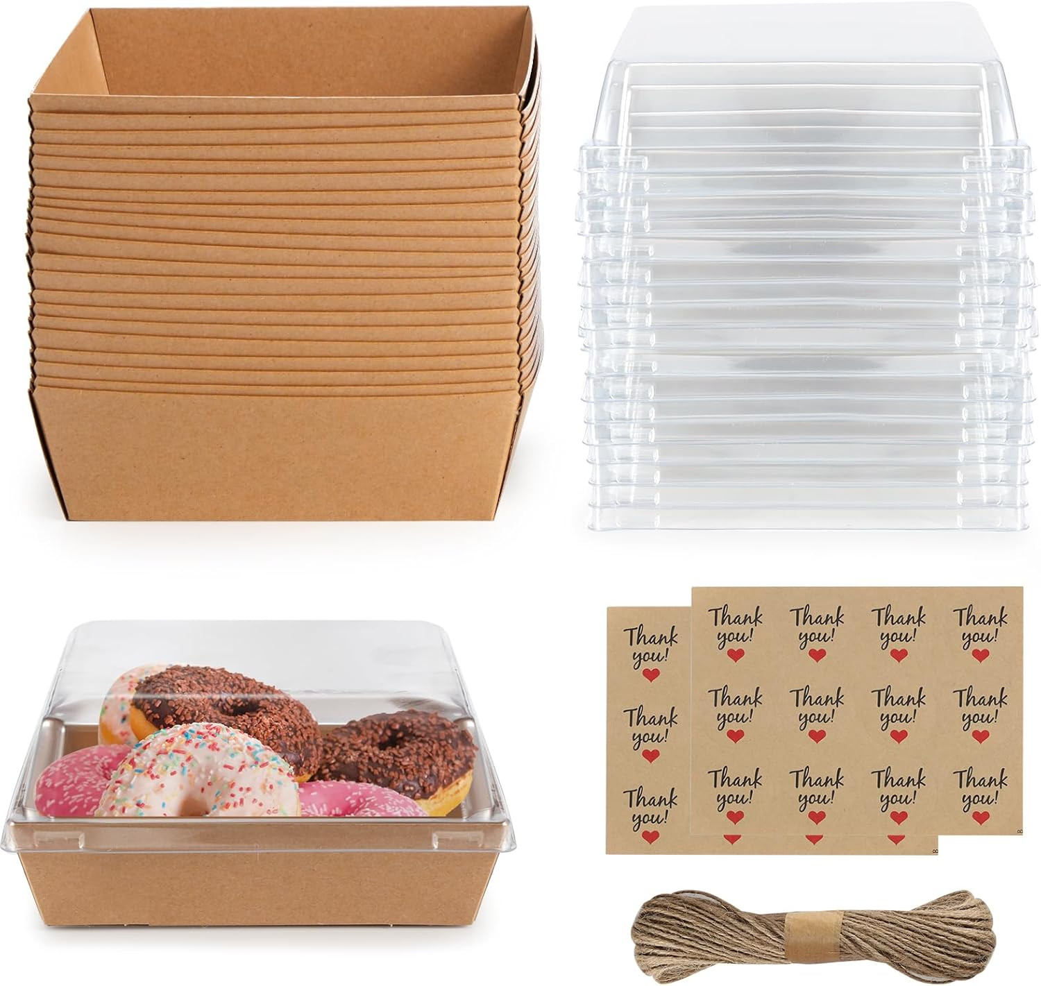 Charcuterie Boxes 20 Pack with Clear Lids, Square Disposable Paper Containers t