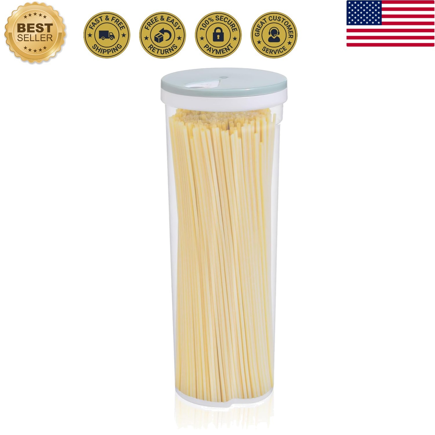 Plastic Tall Food Storage Spaghetti Noodle Pasta Container with Locking Lid C…