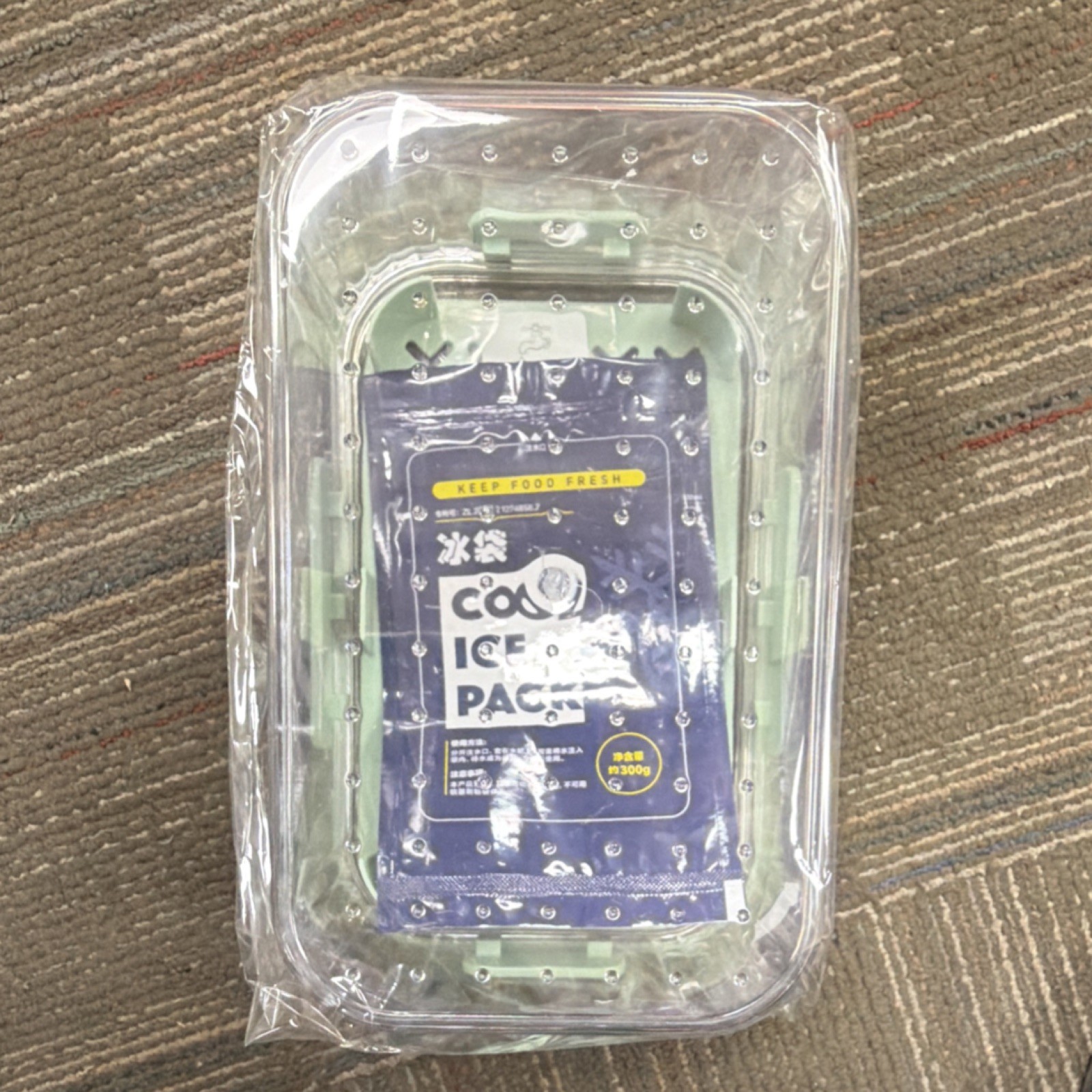 Plastic Food Storage Container Set, Snap Lid, Ice Pack, Green/Clear, 3pc