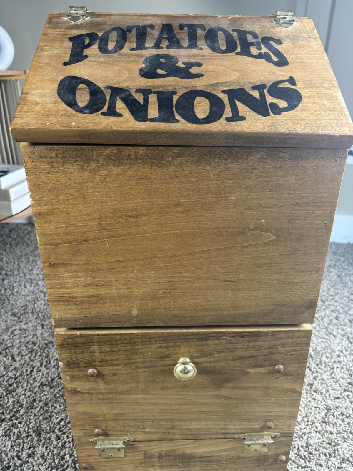 Vintage Rustic Wooden Potatoes & Onions Storage Bin Cabinet Kitchen Vegetable