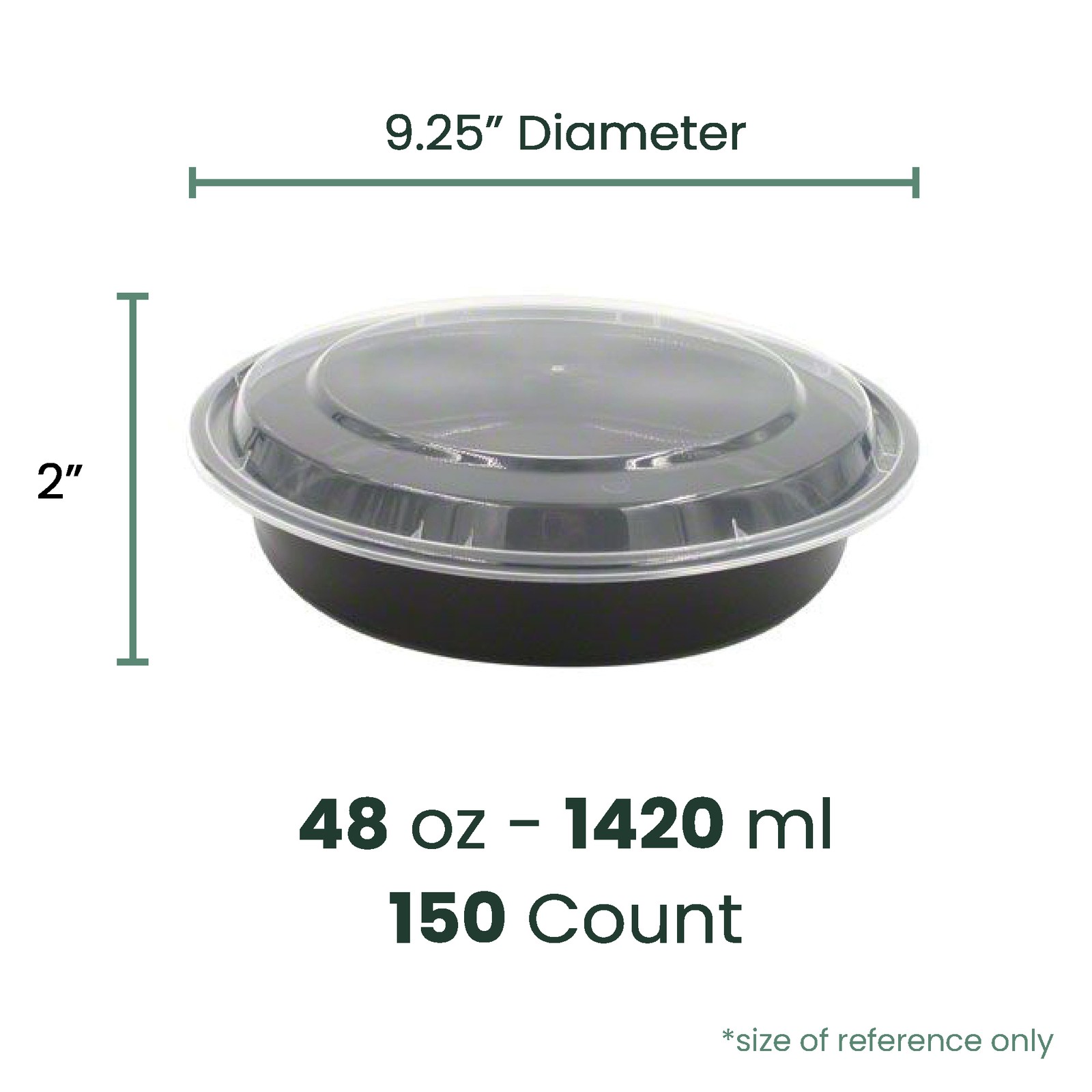 50-Count 48 oz. Black Microwavable Plastic Take Out Container with Clear Lid
