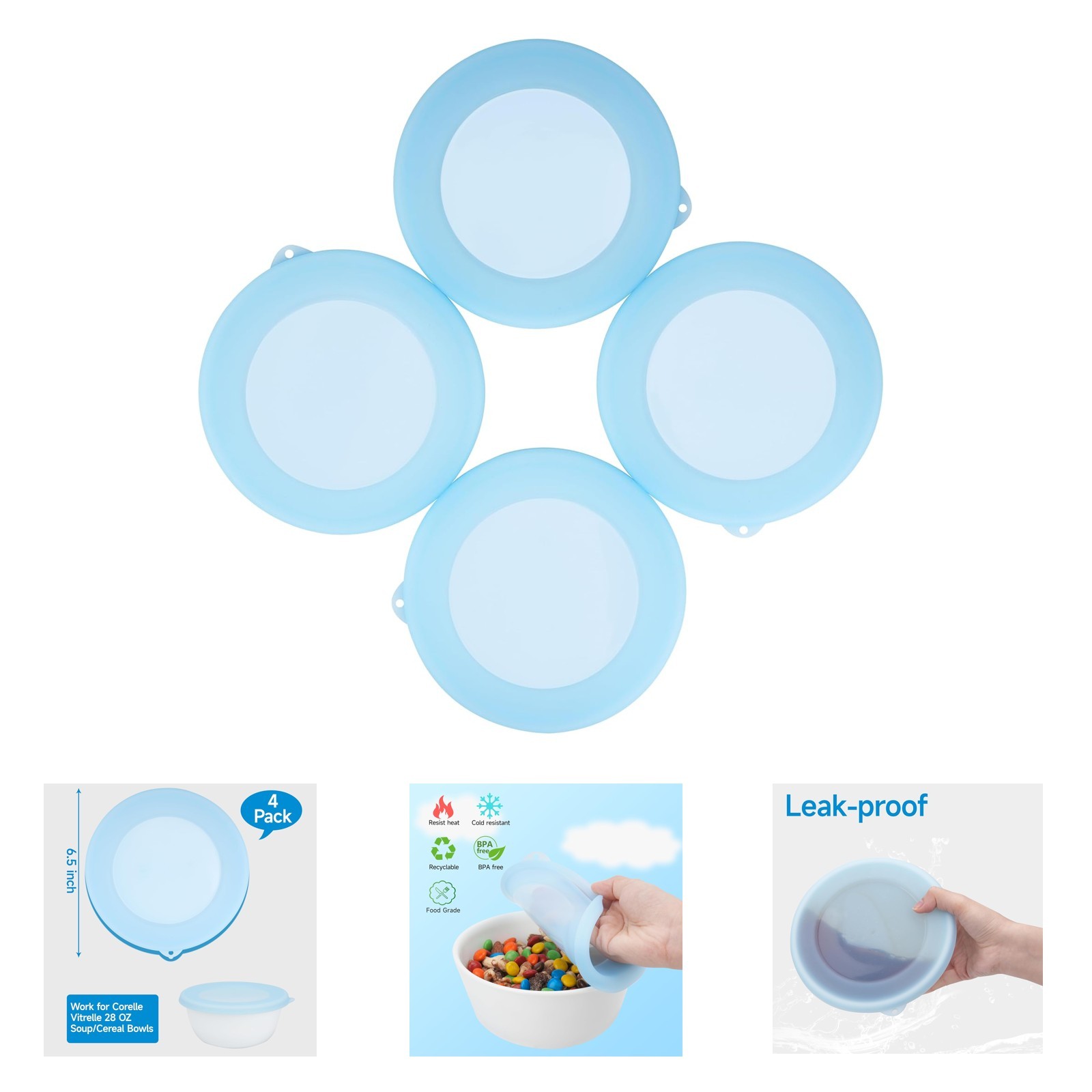 Silicone Lids for Soup Bowls 28 Oz Food Grade Leak Proof Microwave Dishwasher