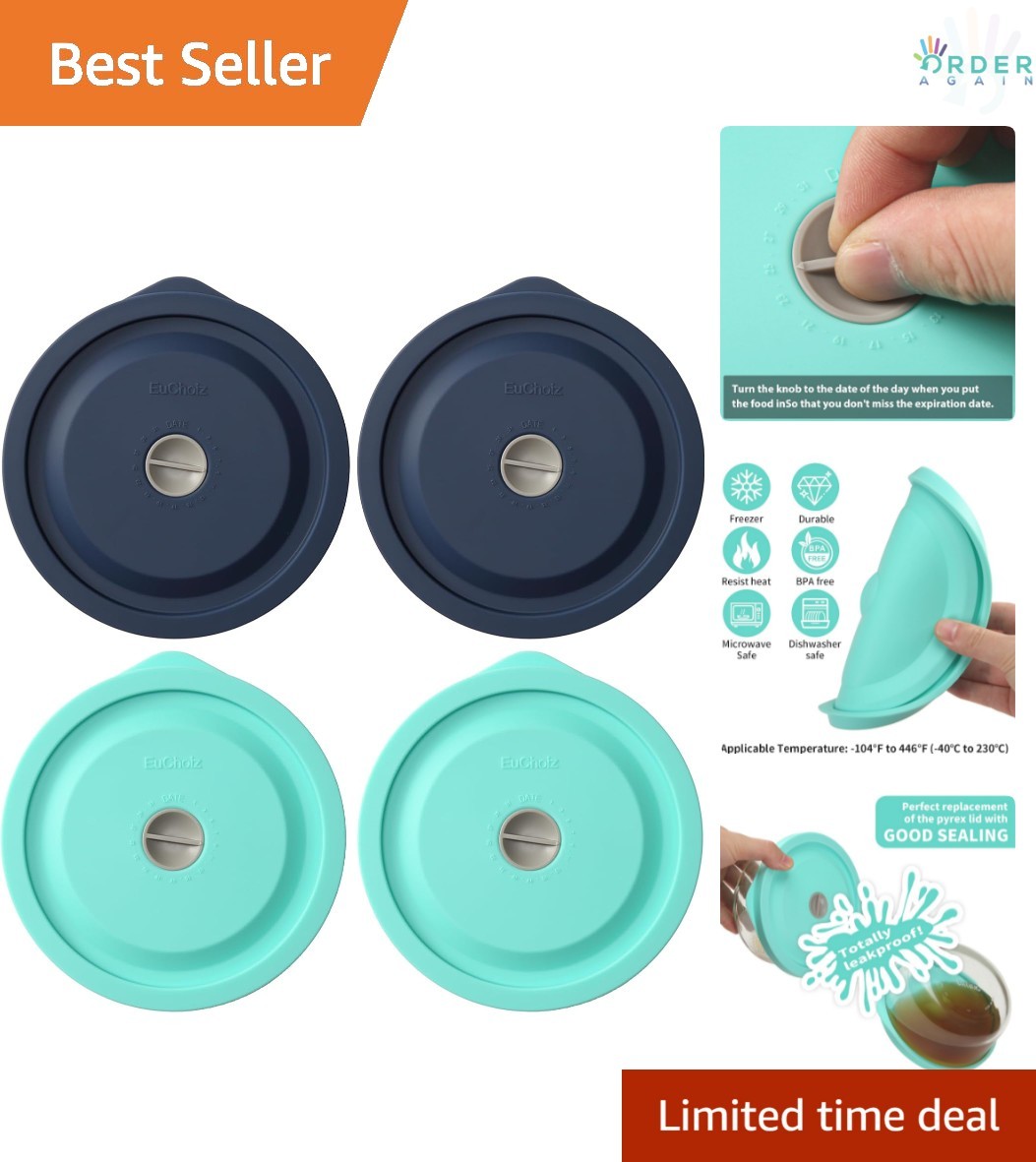 Silicone Food Storage Lids for Pyrex 4 Cup Bowls Leak Proof Microwave Safe