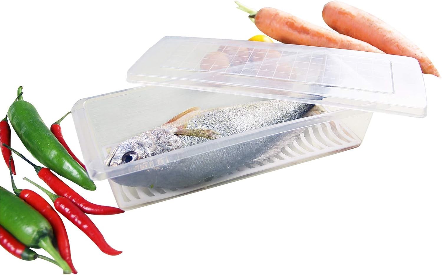 Food Storage Container Plastic Food Containers W/ Removable Drain Plate & Lid