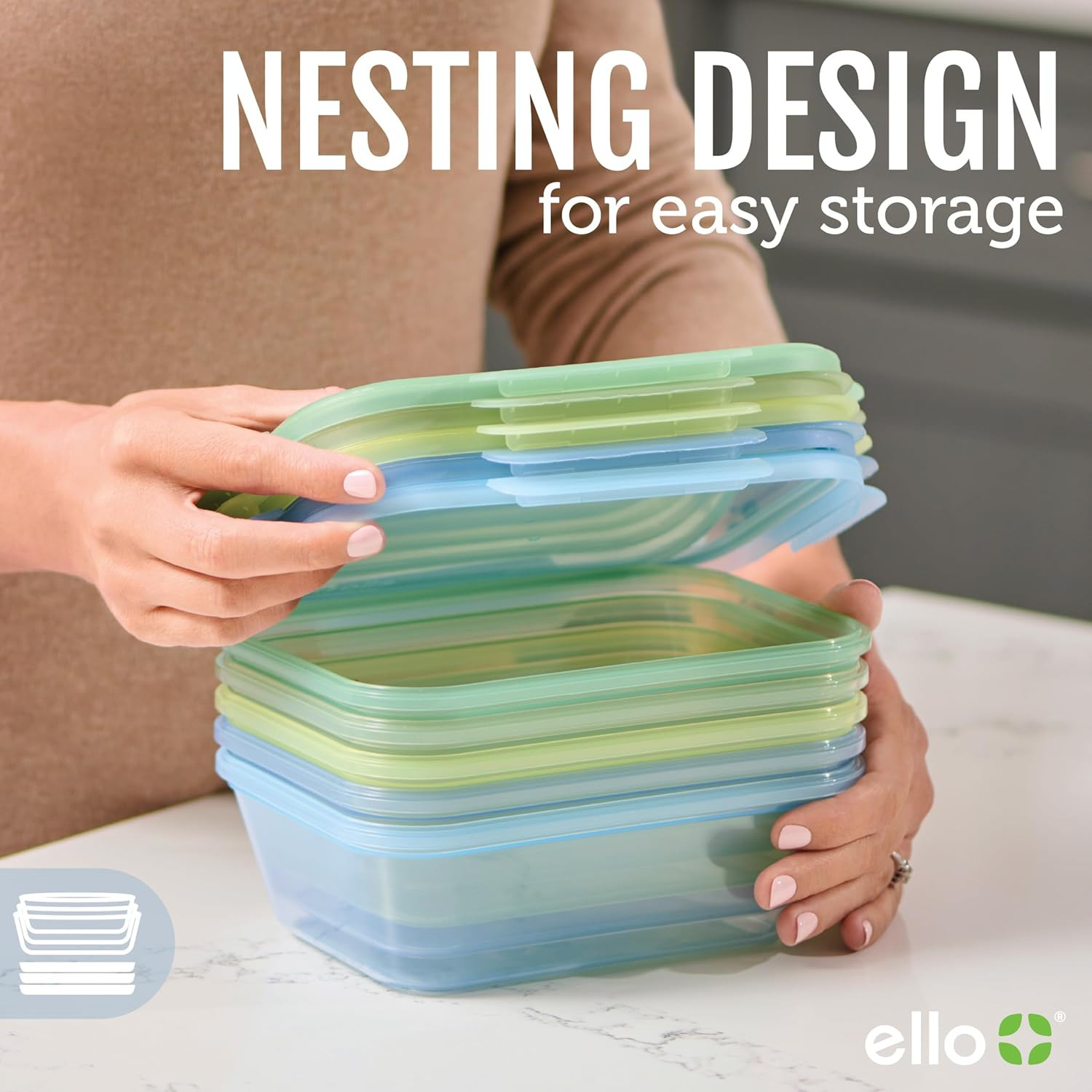 Ello Snap & Nest 10-Piece 4.5 Cup Plastic Meal Prep Set, Reusable Food Container
