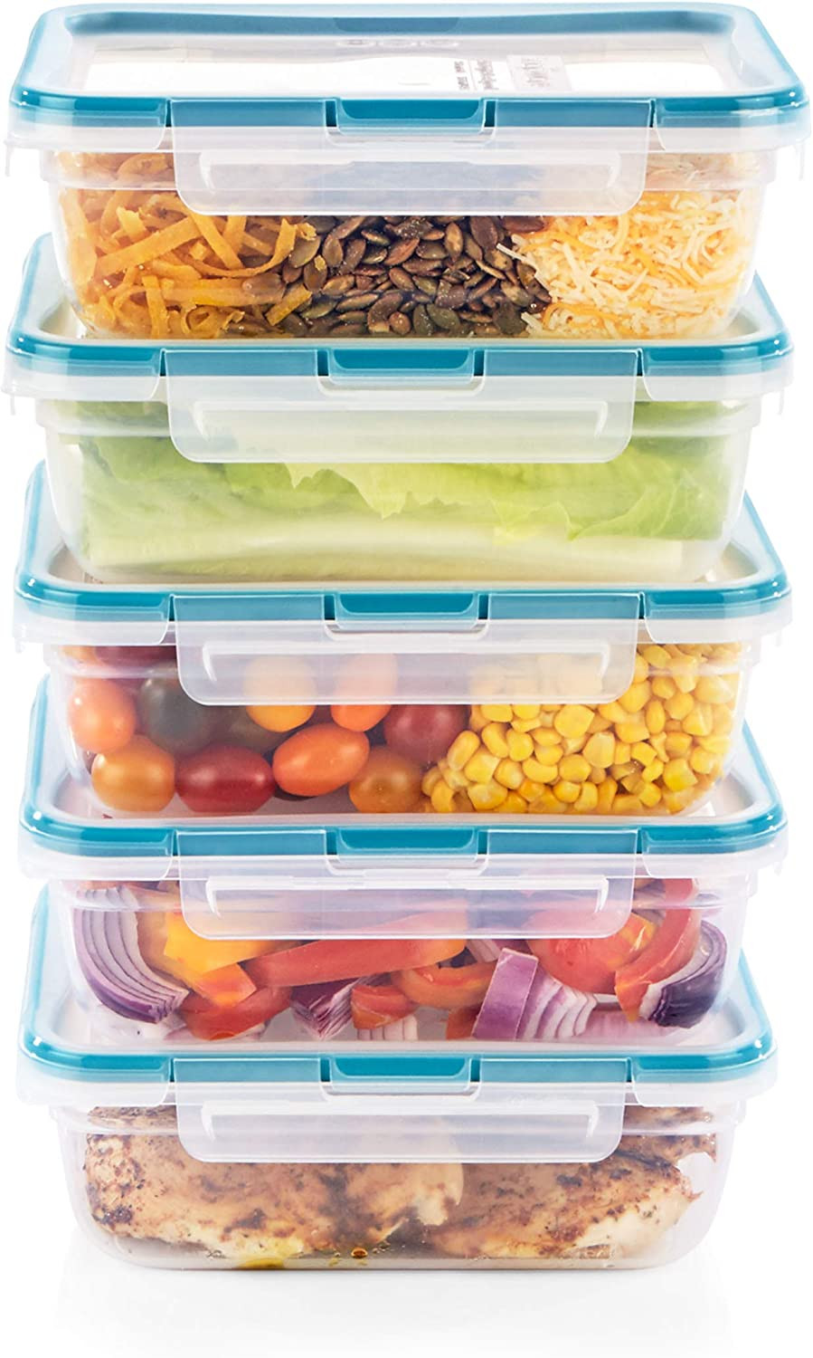 Total Solution 10-Pc Plastic Food Storage Container Set, 8.5-Cup Rectangle Meal
