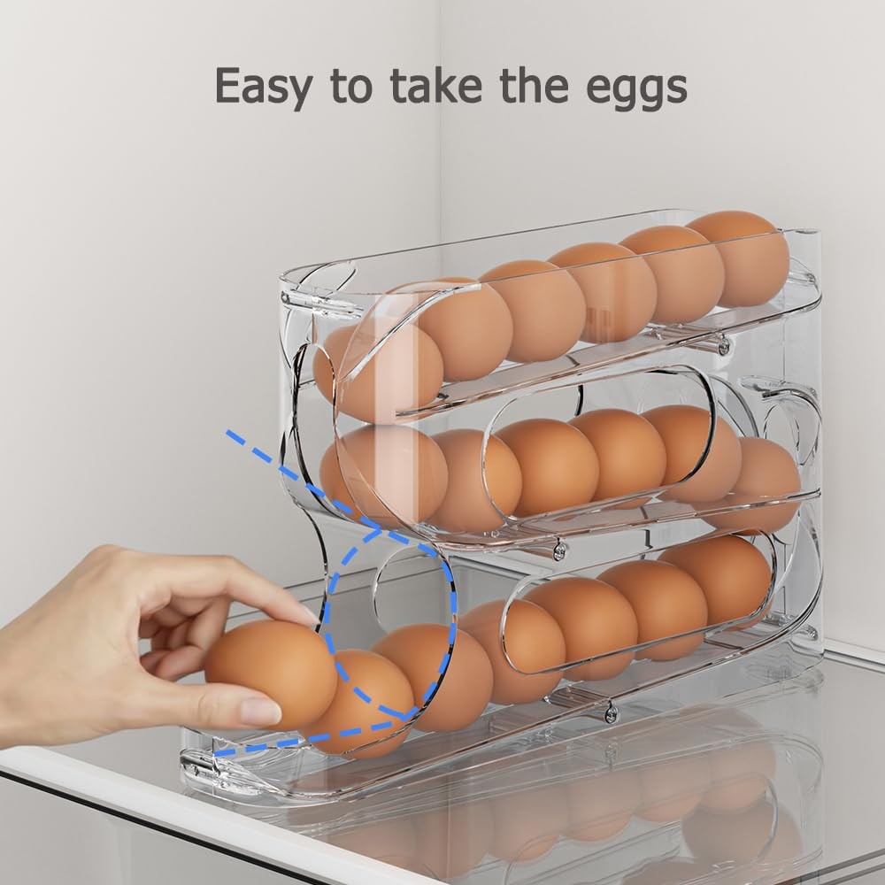 Clear Egg Holder for Fridge, Auto Rolling Egg Dispenser for Eggs 18 Count, FI…