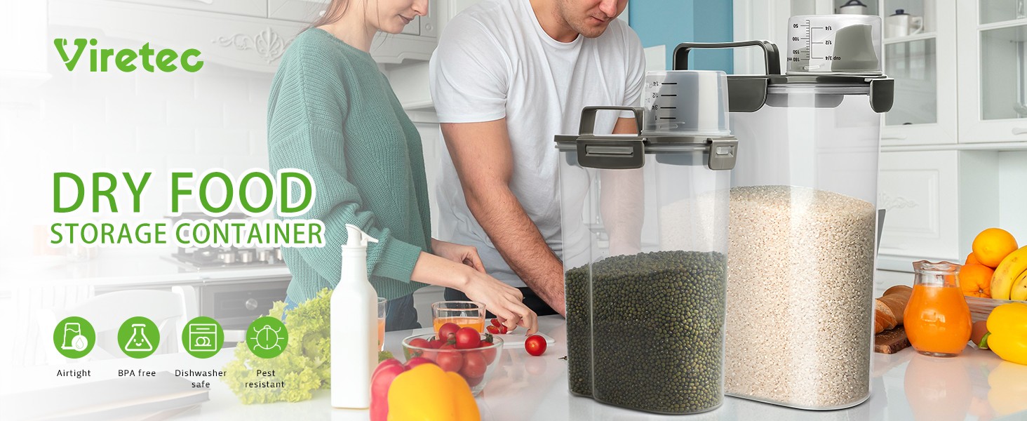 Rice Storage Container, 5 to 10lb Dry Food Airtight Dispenser, Pet Dog Cat Food