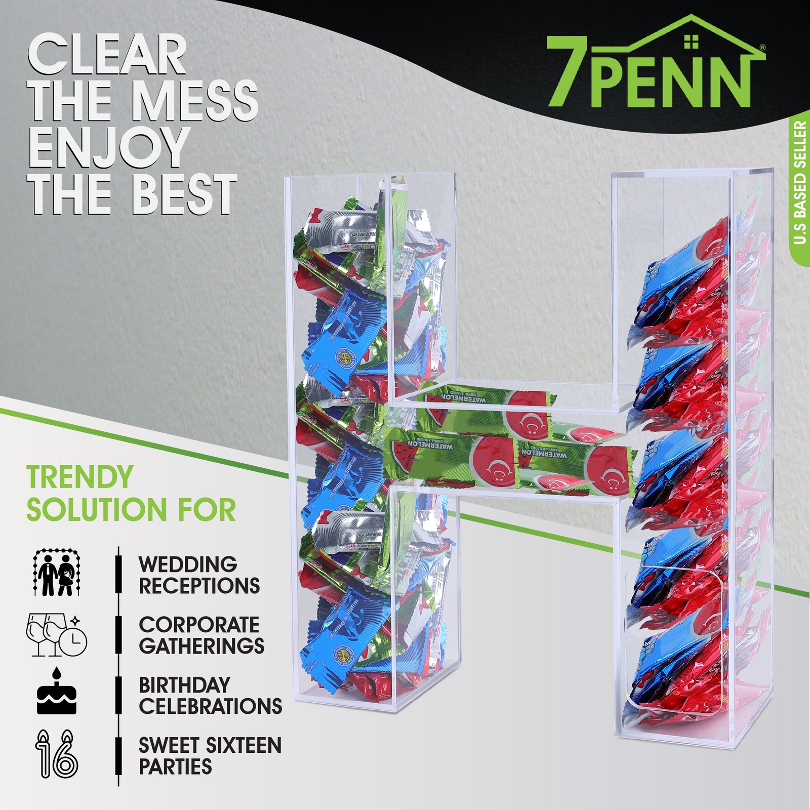 7Penn Acrylic Boxes Letter H Shaped Candy Decor for Wedding Dessert Decoration