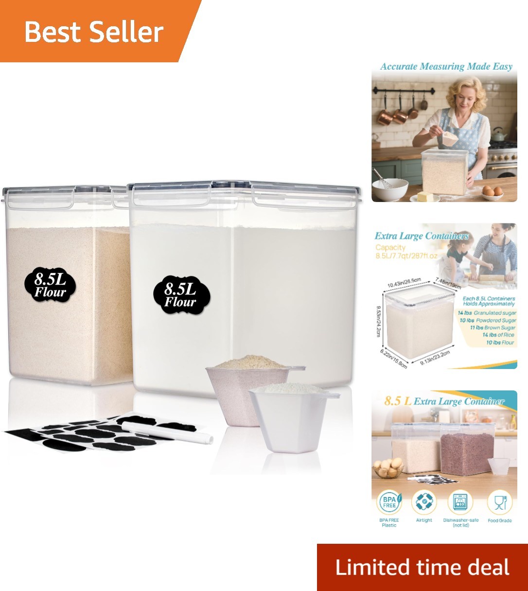 8.5L Airtight Flour and Sugar Storage Canisters – 2 Pack for Smart Organization