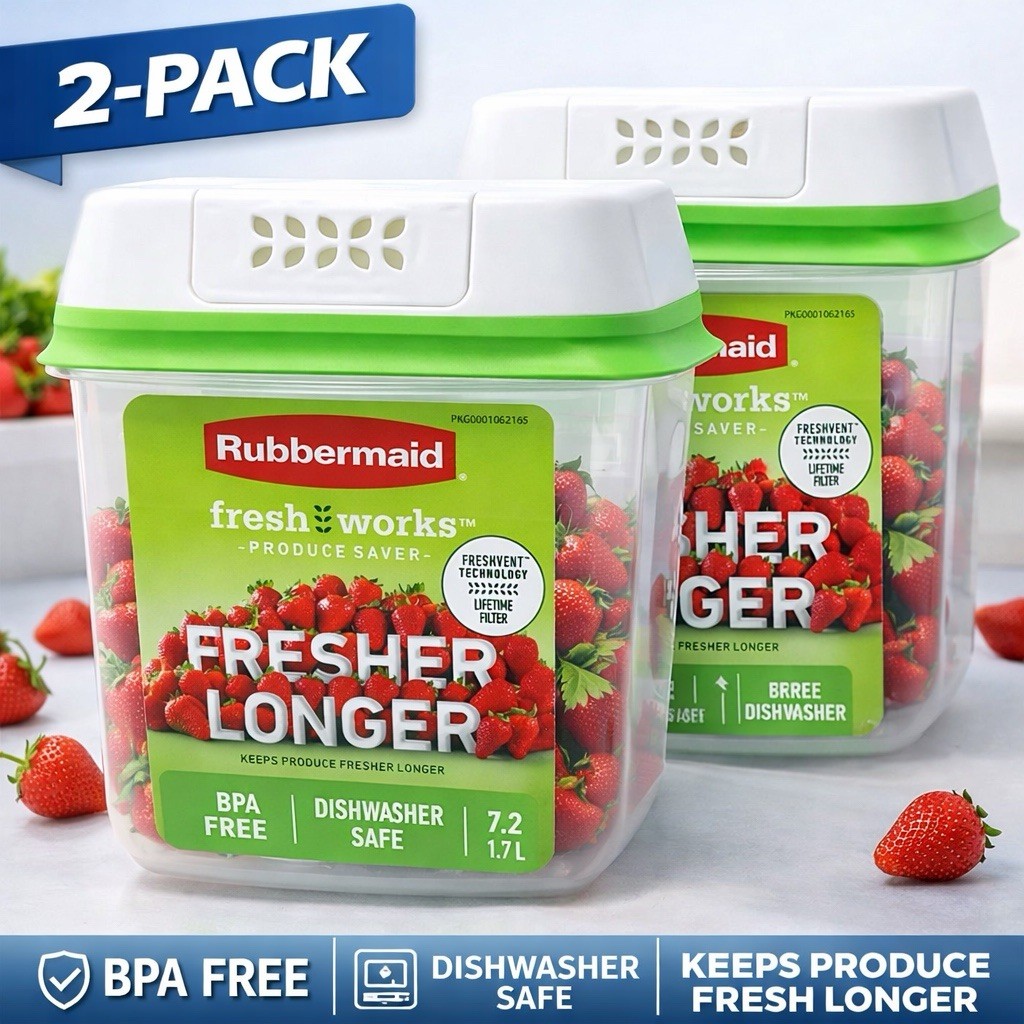 Rubbermaid Fresh Works Produce Saver Containers 2 Pack 7.2 Cup 1.7L BPA Free