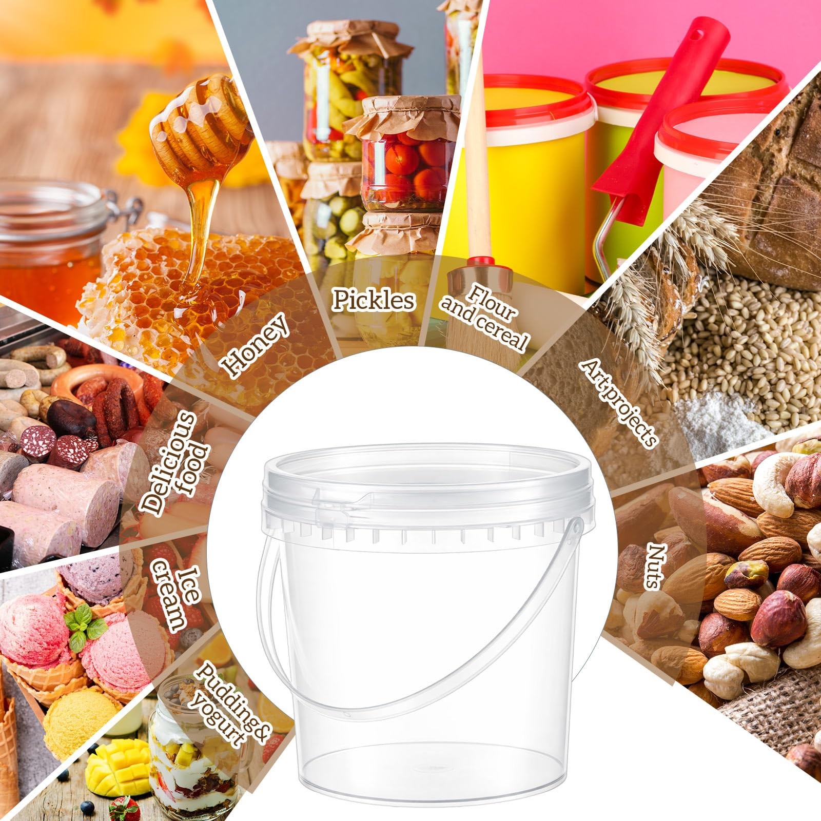 20 Pack 16 oz /500 ml Clear Plastic Bucket with Handle and Lids Food Storage …
