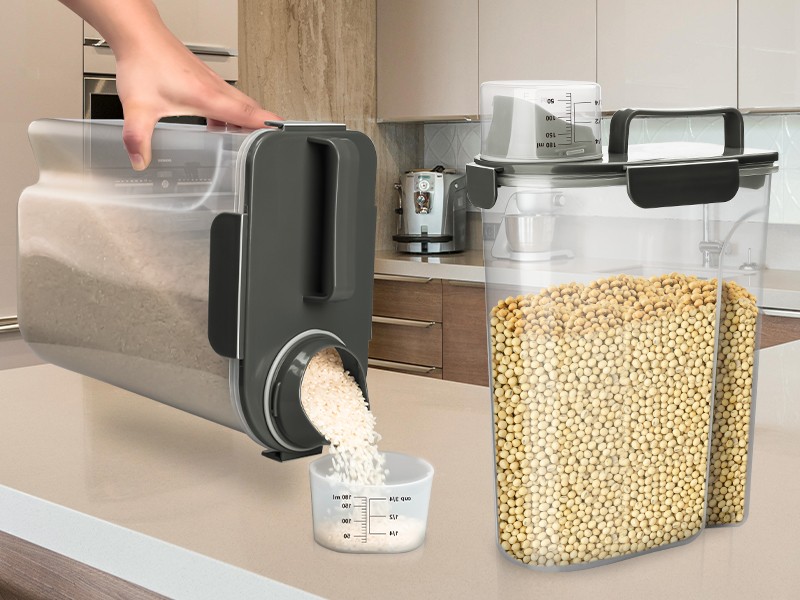 Rice Storage Container, 5 to 10lb Dry Food Airtight Dispenser, Pet Dog Cat Food