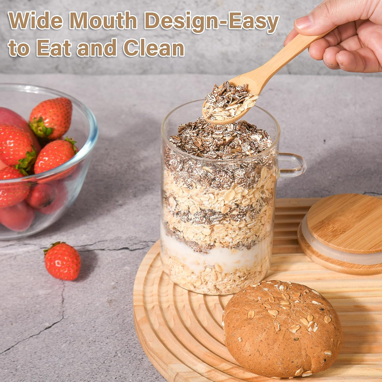 Overnight Oats Containers with Lids,4 Pack 18Oz Overnight Oats Jars with Spoons,