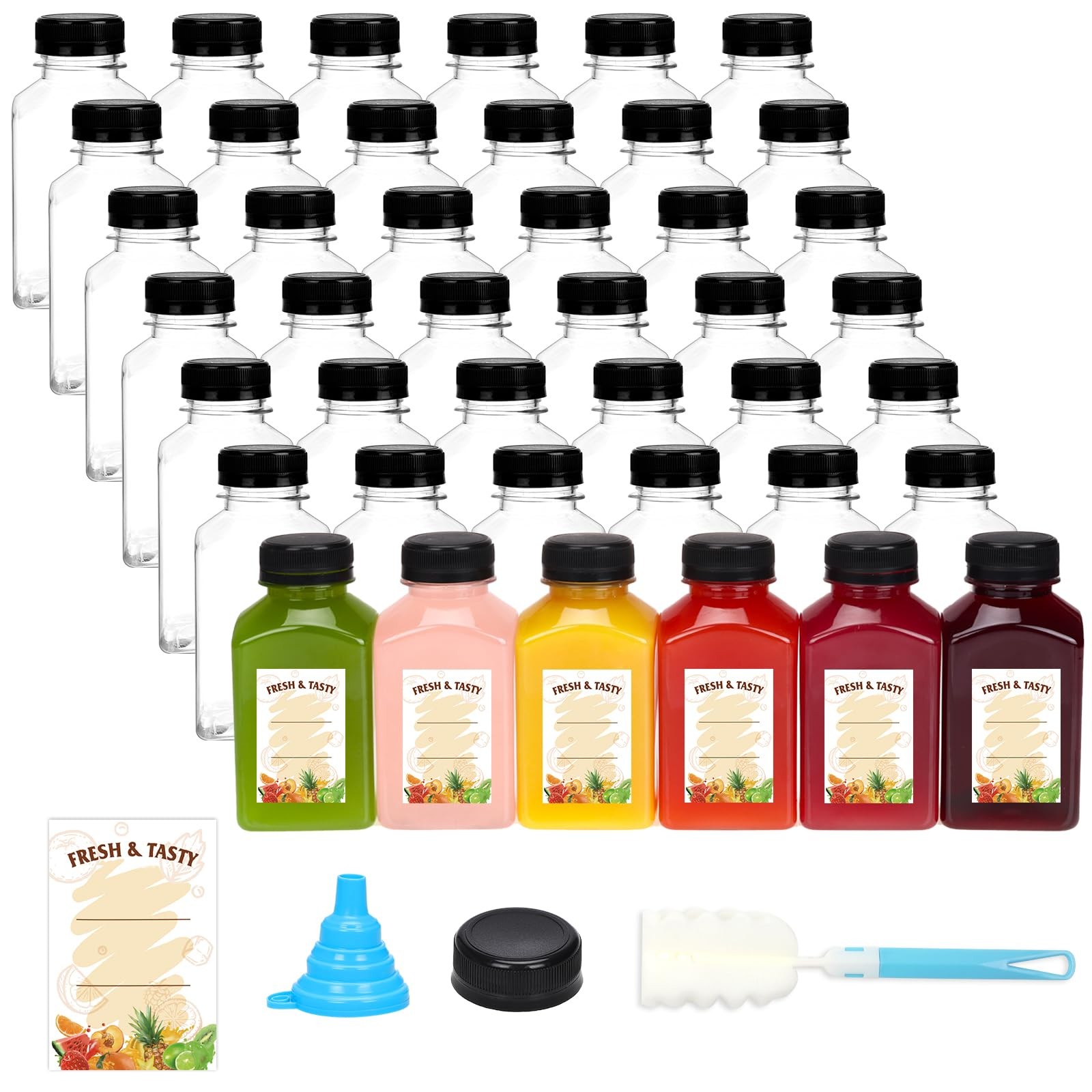 Clear Empty Plastic Juice Beverage Bottles With Lids Caps Bulk 10 Oz 36 PCS