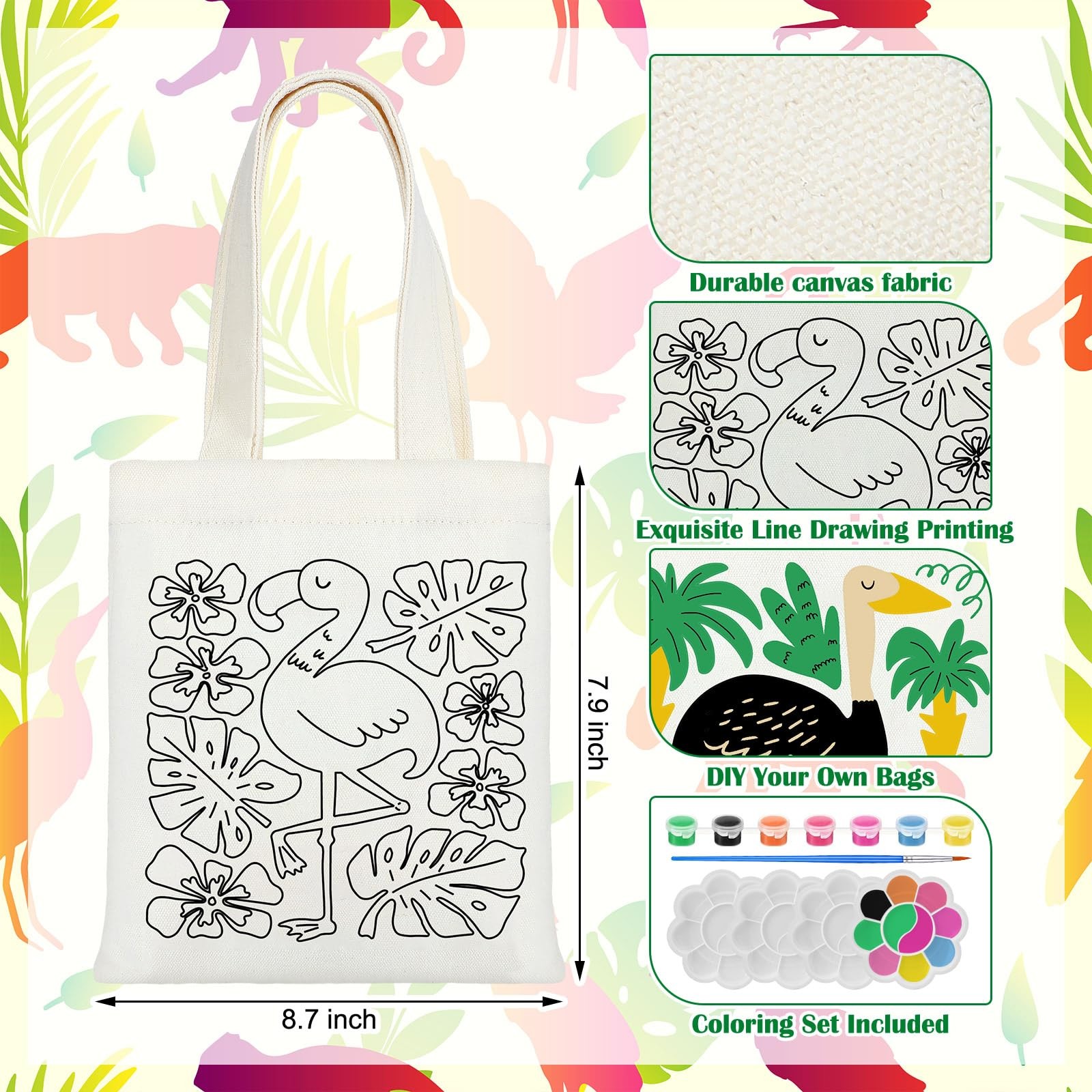 Aliceset 16 Pcs Mini Color Your Own Bag Canvas Tote Bag For Painting 7.9 X 8.6