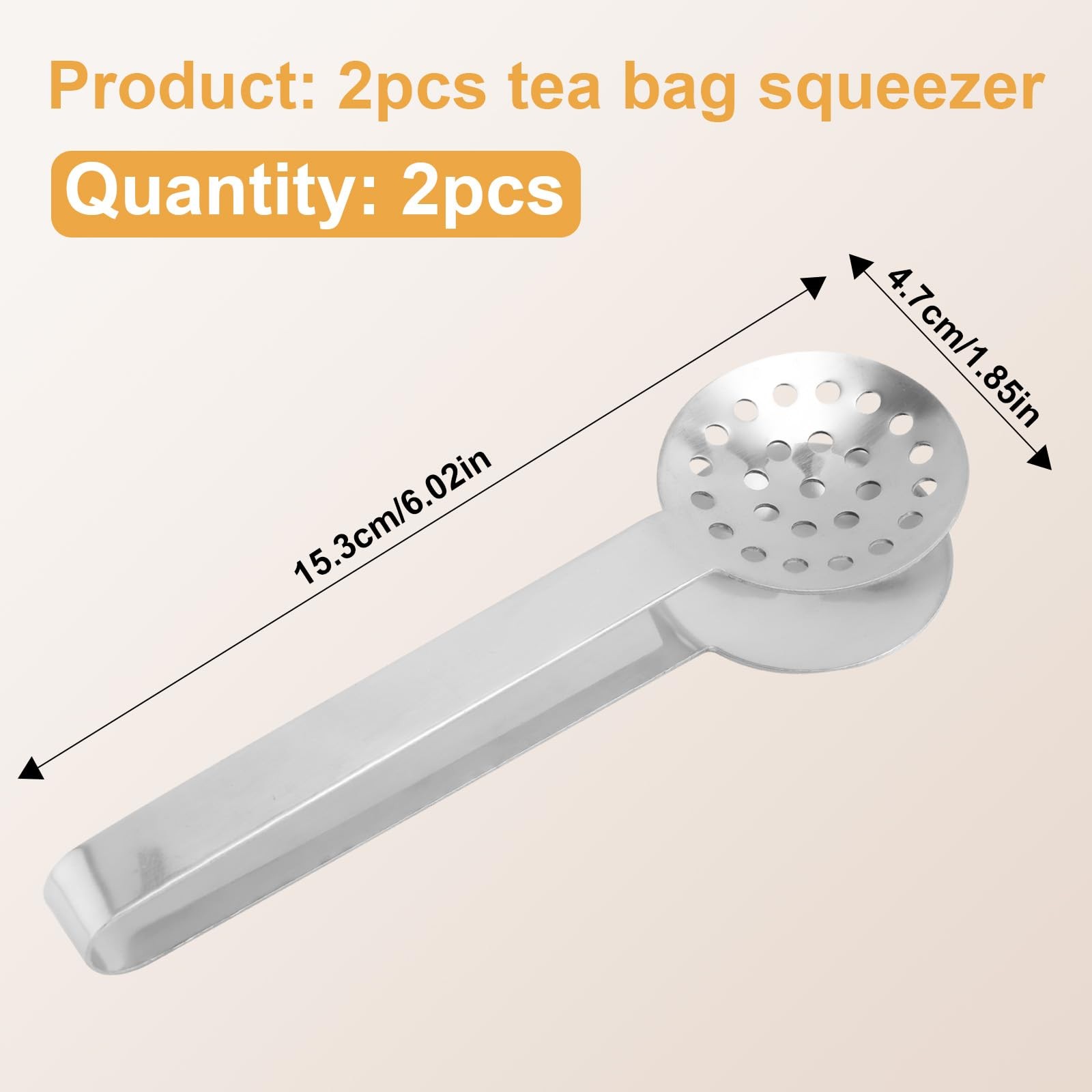 2pcs Stainless Steel Tea Bag Squeezer Tongs, Premium 6.02×1.85in, Silver