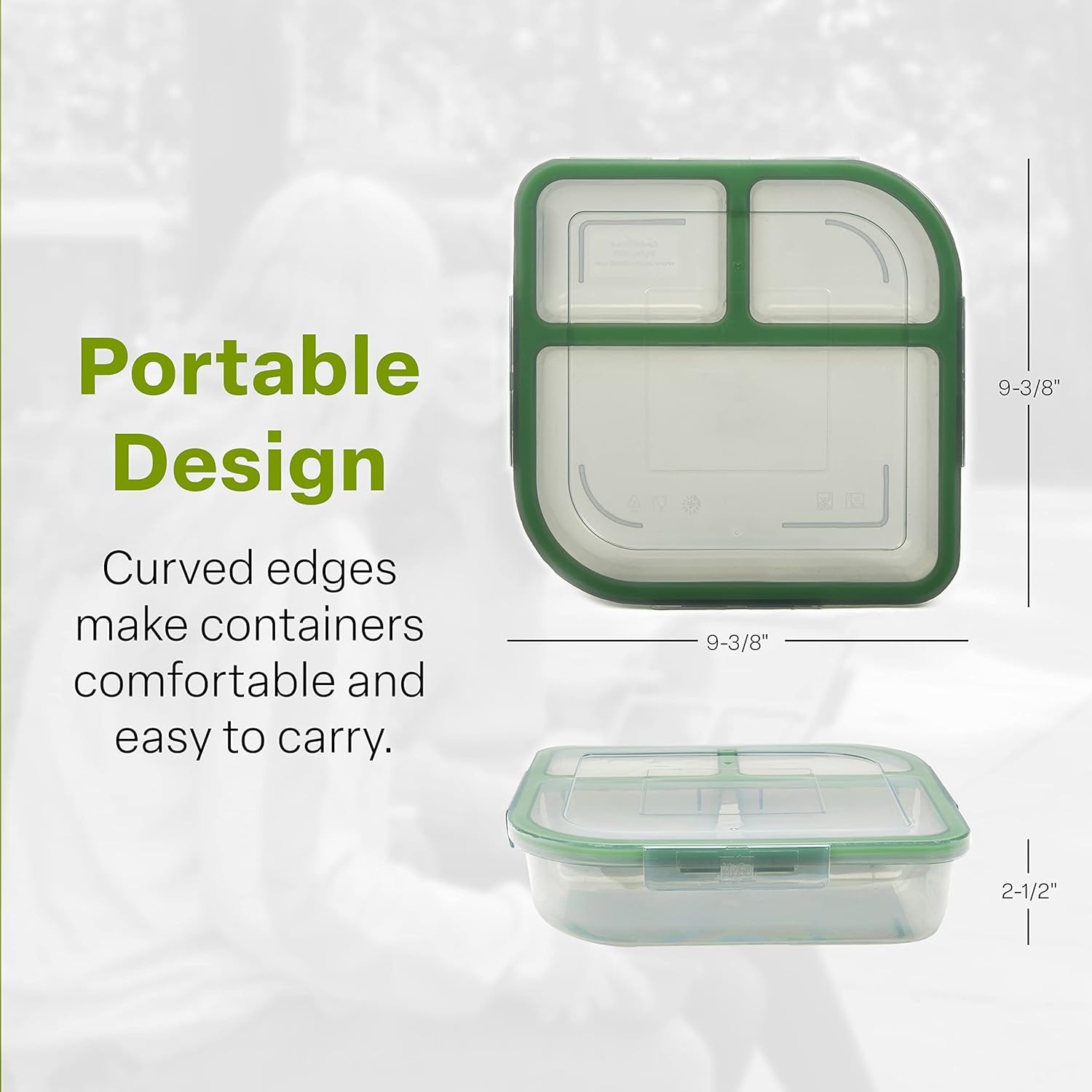 MyGo Container Large To-Go 3-Compartment Food Containers, Pack Of 3, 9-3/8″ X 9-